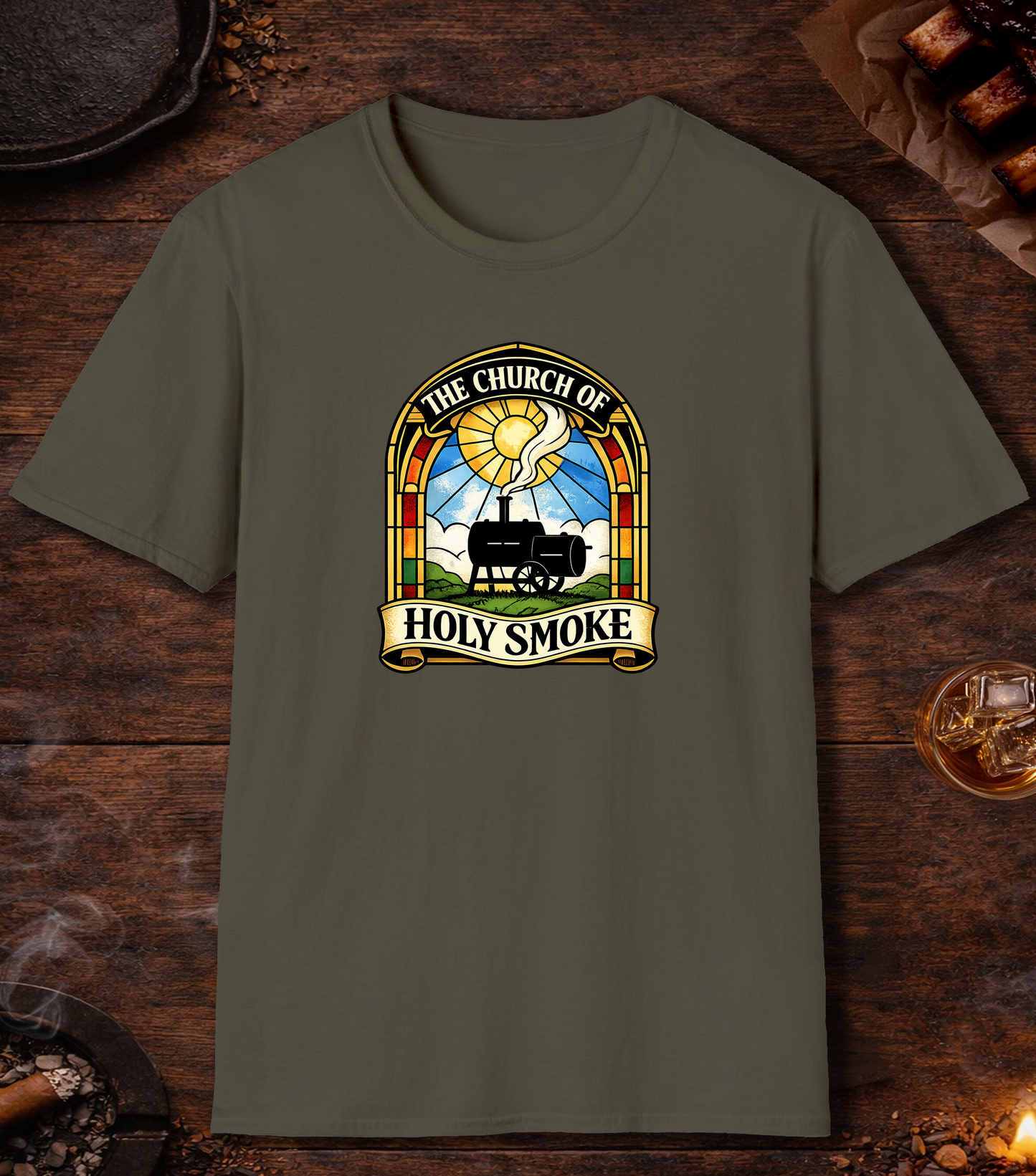Church Holy Smoke T-Shirt - Military Green