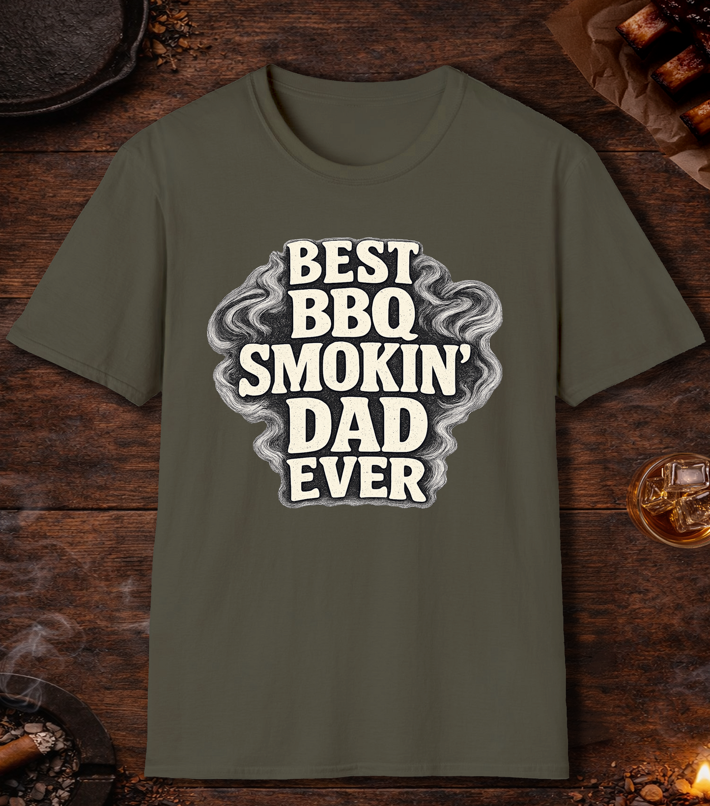 Best BBQ Smokin Dad T-Shirt - Military Green