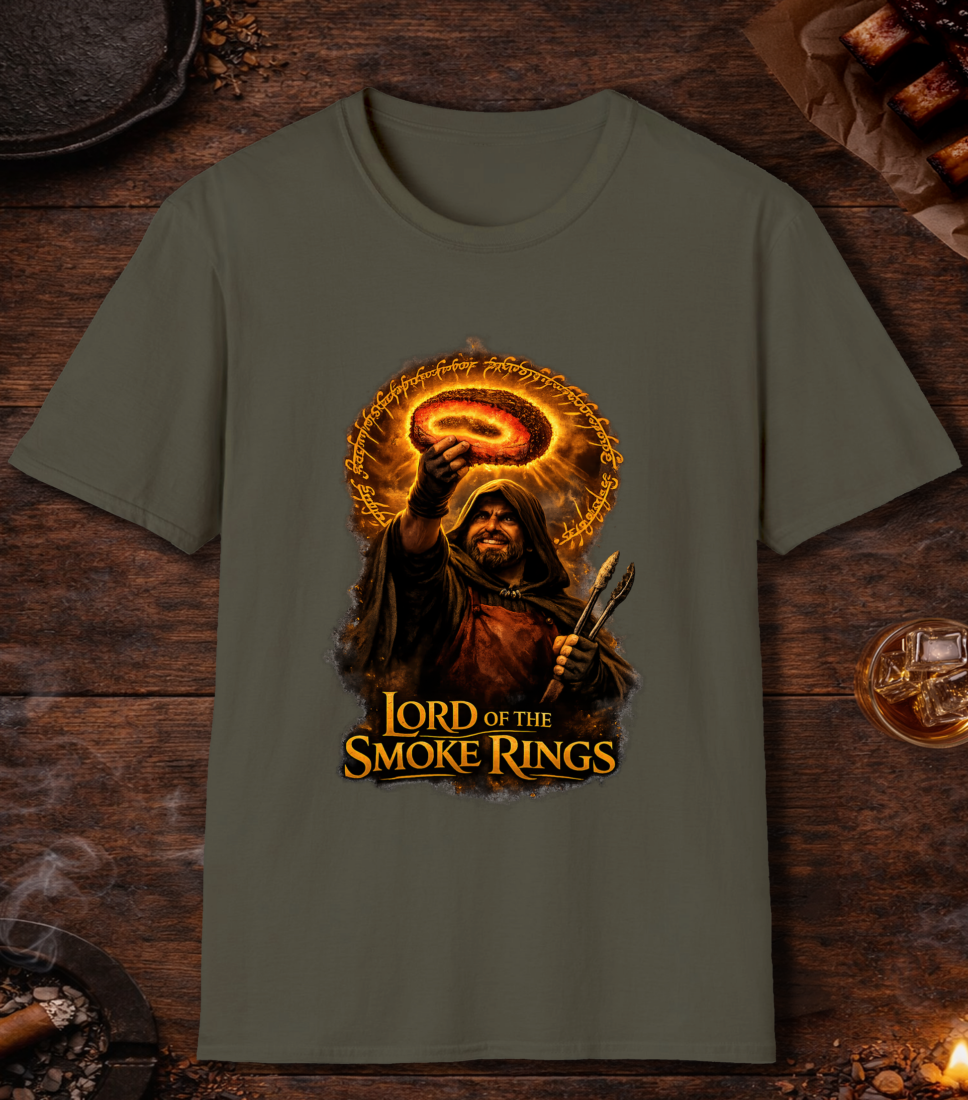 Lord Of The Smoke Rings Parody T-Shirt - Military Green