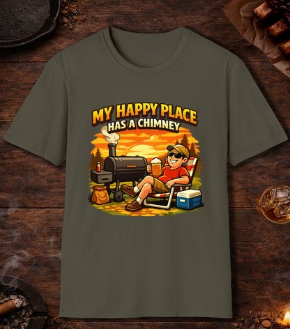 My Happy Place Has A Chimney T-Shirt - Military Green