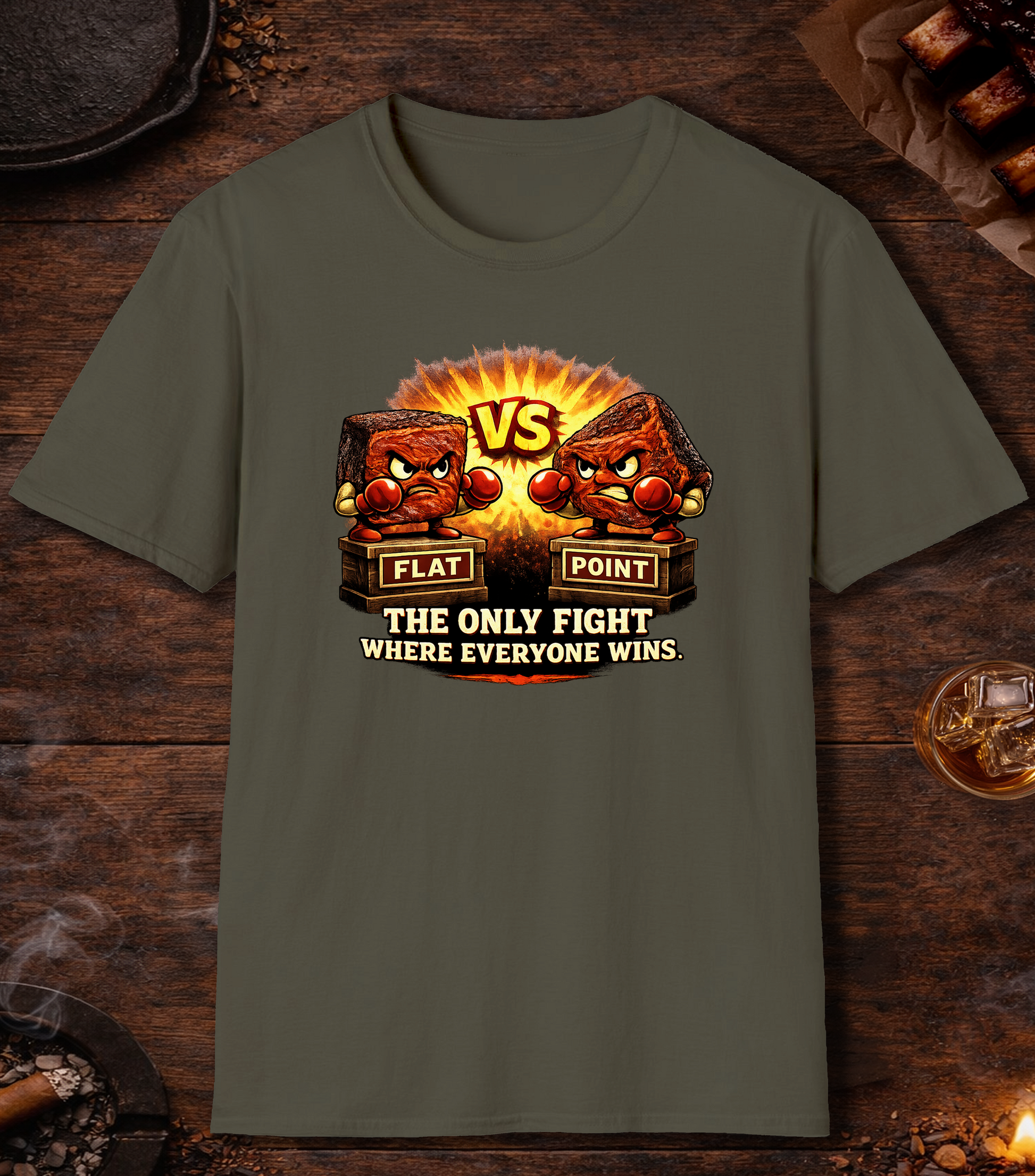 Flat Vs Point Fight T-Shirt - Military Green