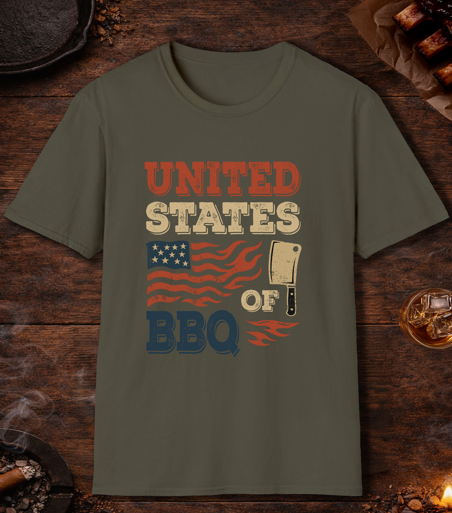 United States Of BBQ T-Shirt - Military Green