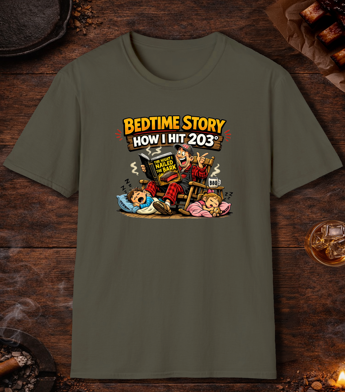 Brisket Bedtime Story T-Shirt - Military Green