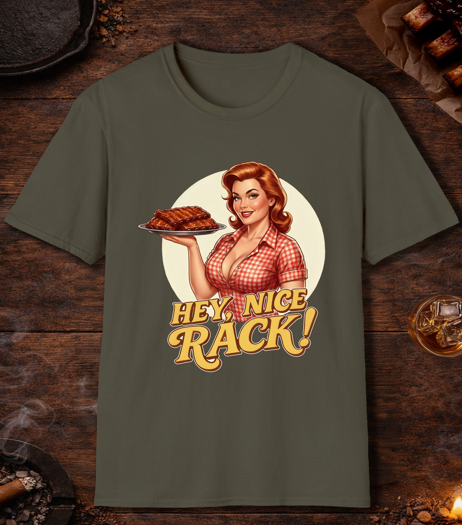Hey Nice Rack T-Shirt - Military Green