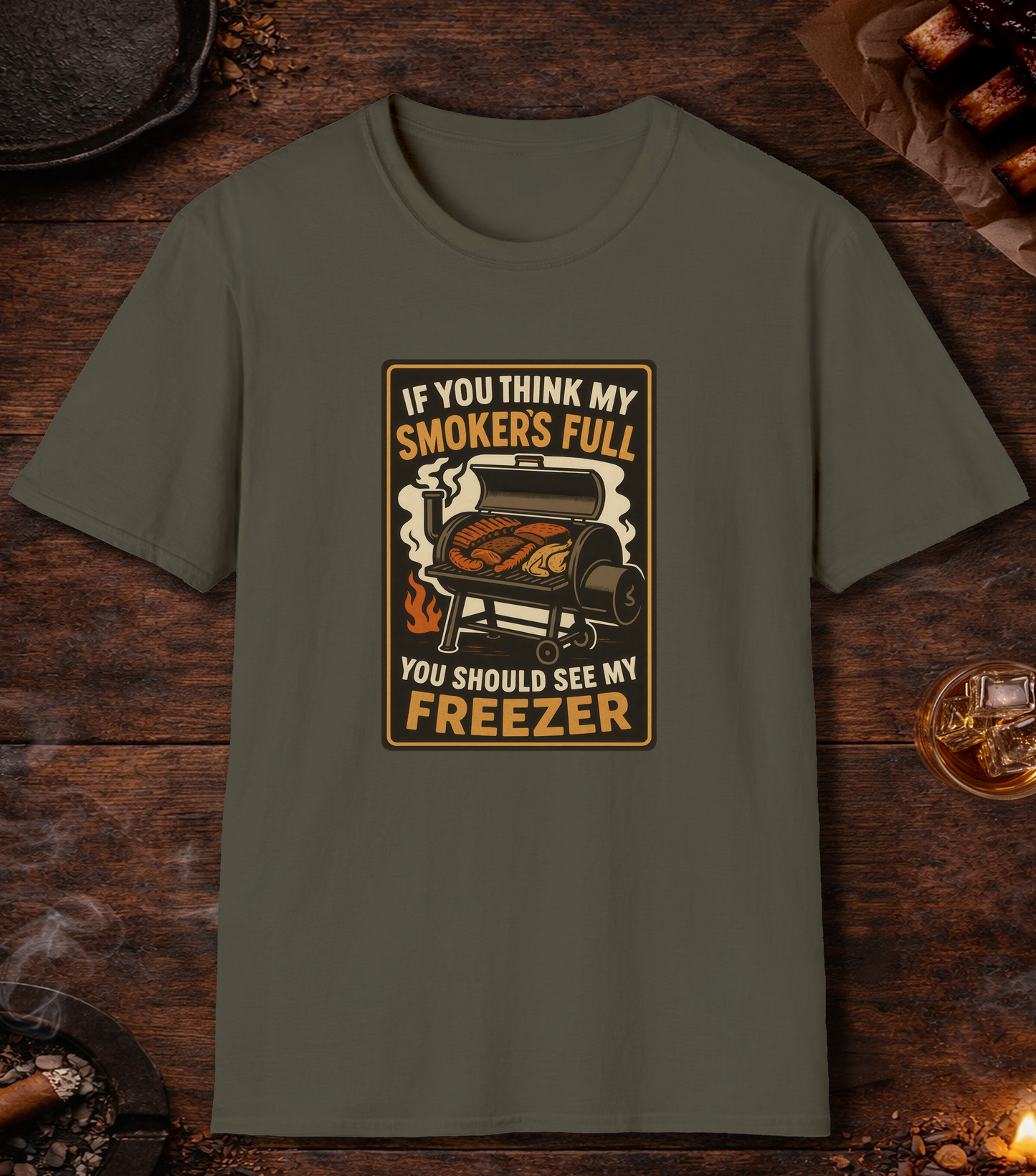 Smoker Full Freezer T-Shirt - Military Green