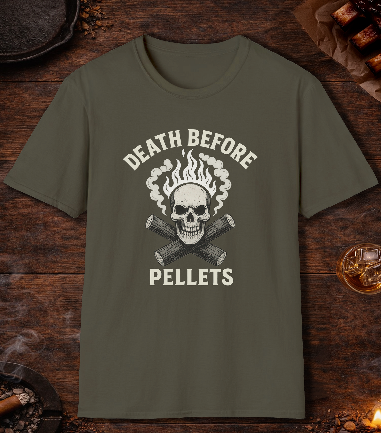 Death Before Pellets White T-Shirt - Military Green
