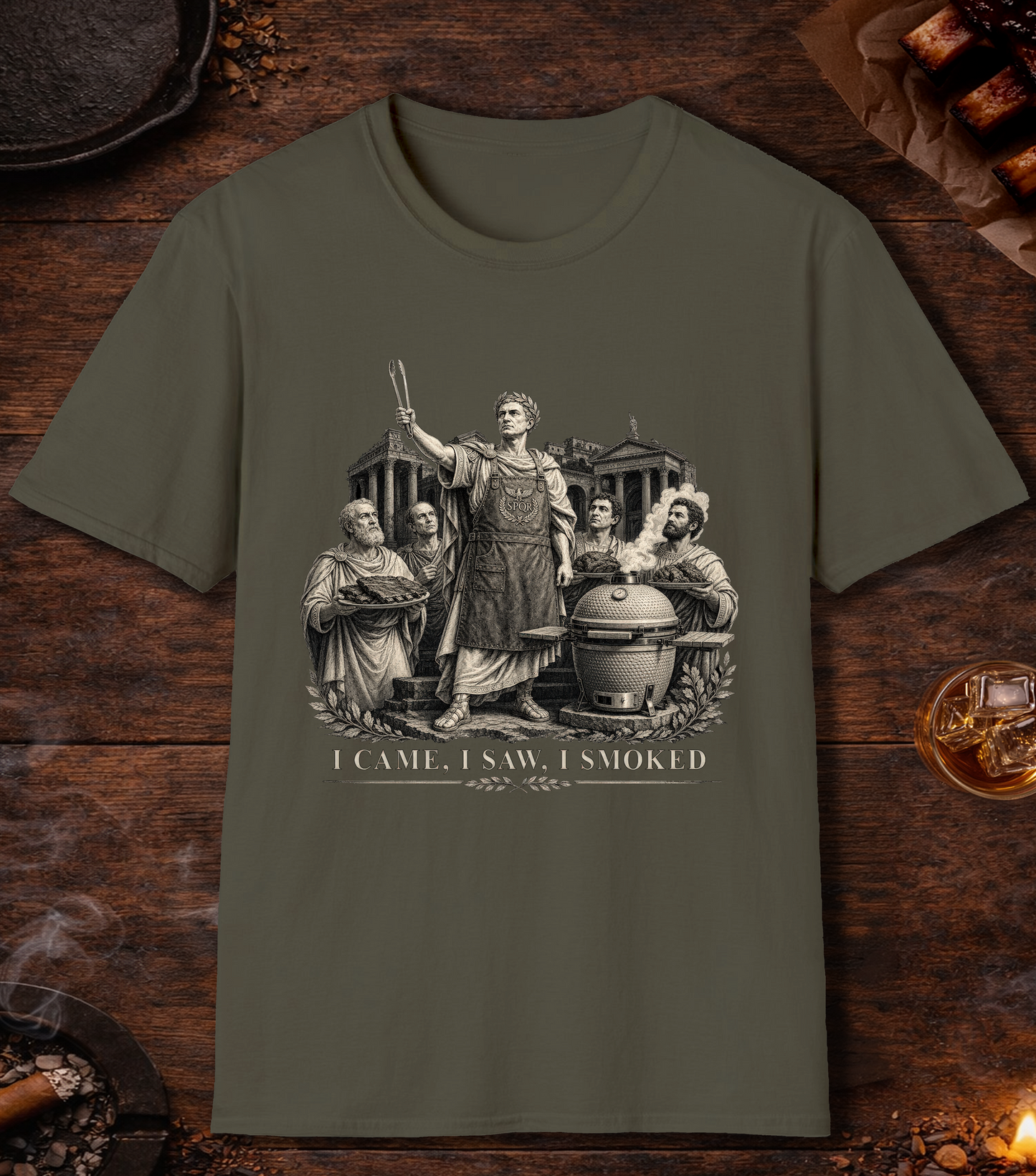 Caesar Came Saw Smoked T-Shirt - Military Green