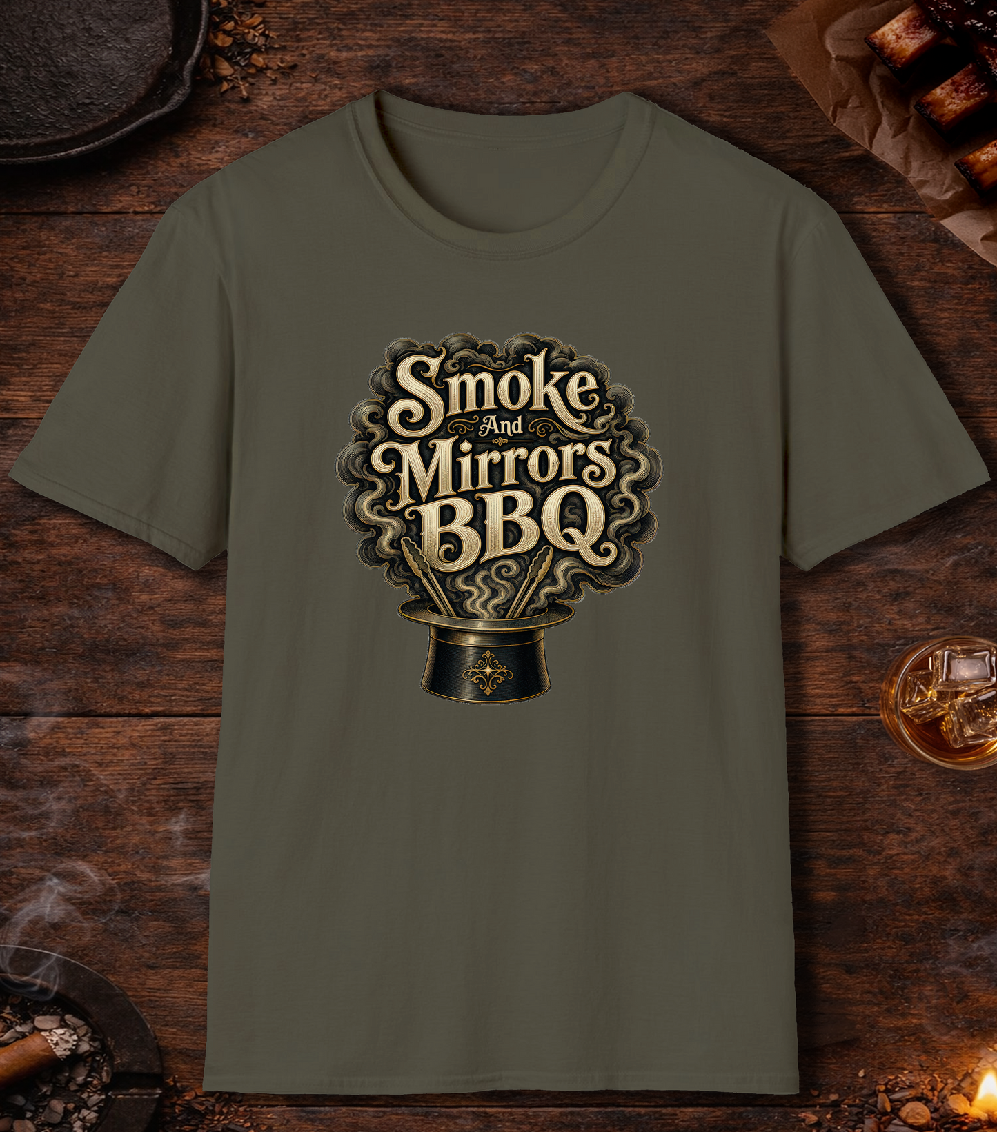 Smoke and Mirrors BBQ T-Shirt - Military Green