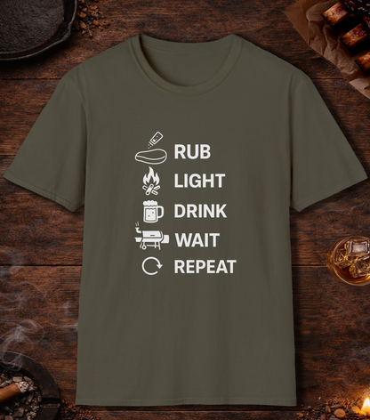 Rub Light Drink Wait Repeat T-Shirt - Military Green