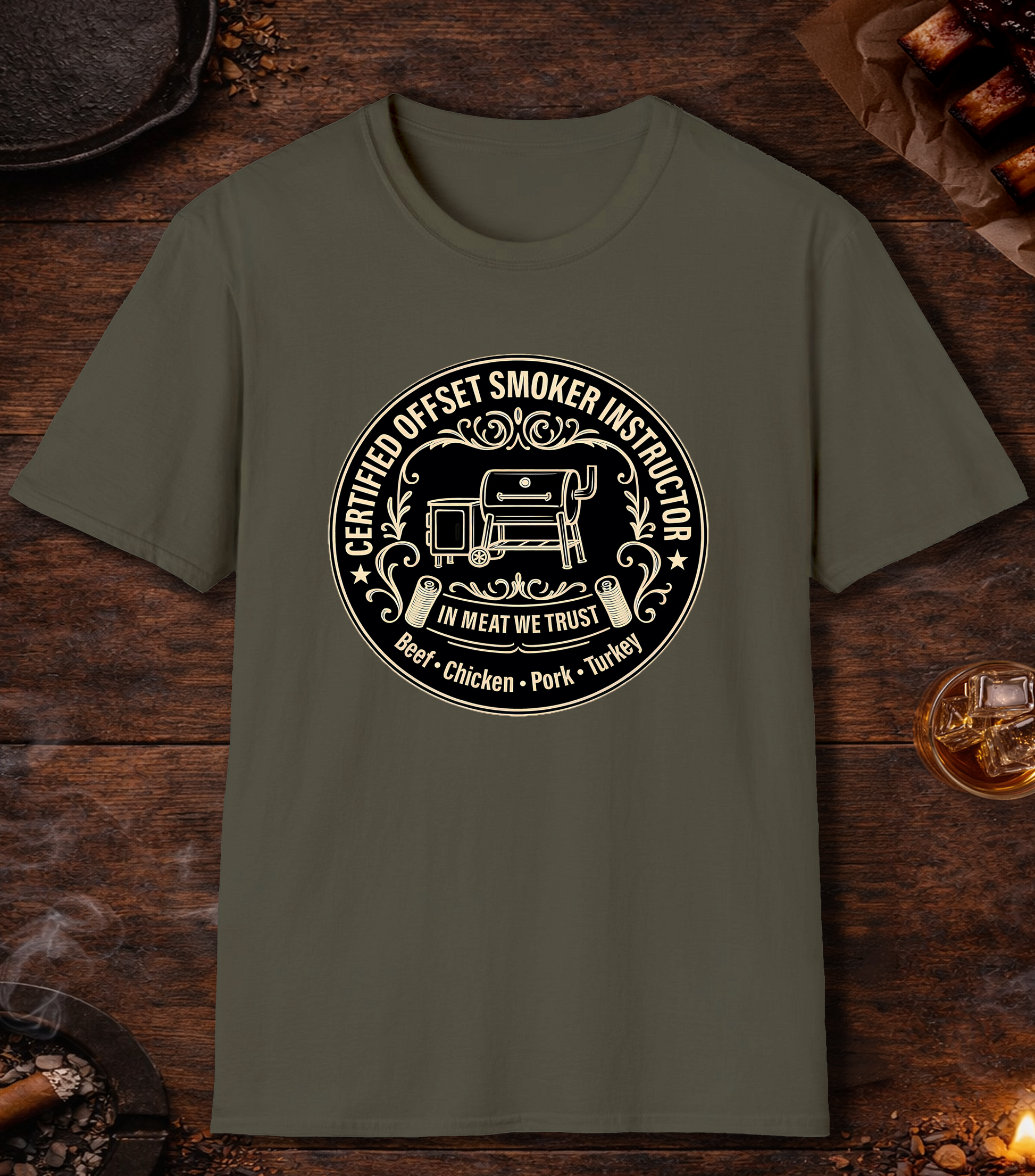 Certified Offset Smoker Instructor T-Shirt - Military Green