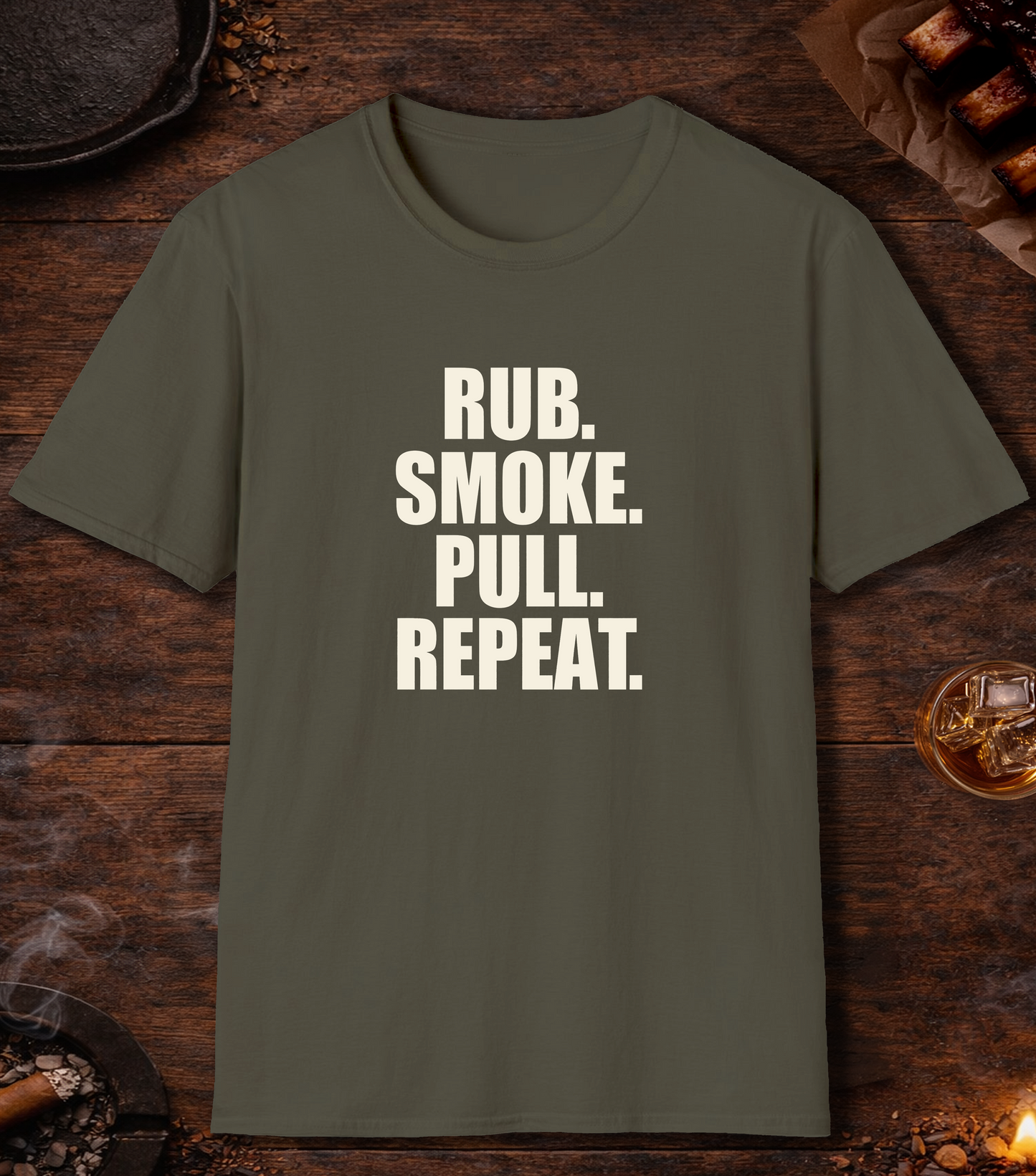 Rub Smoke Pull Repeat T-Shirt - Military Green