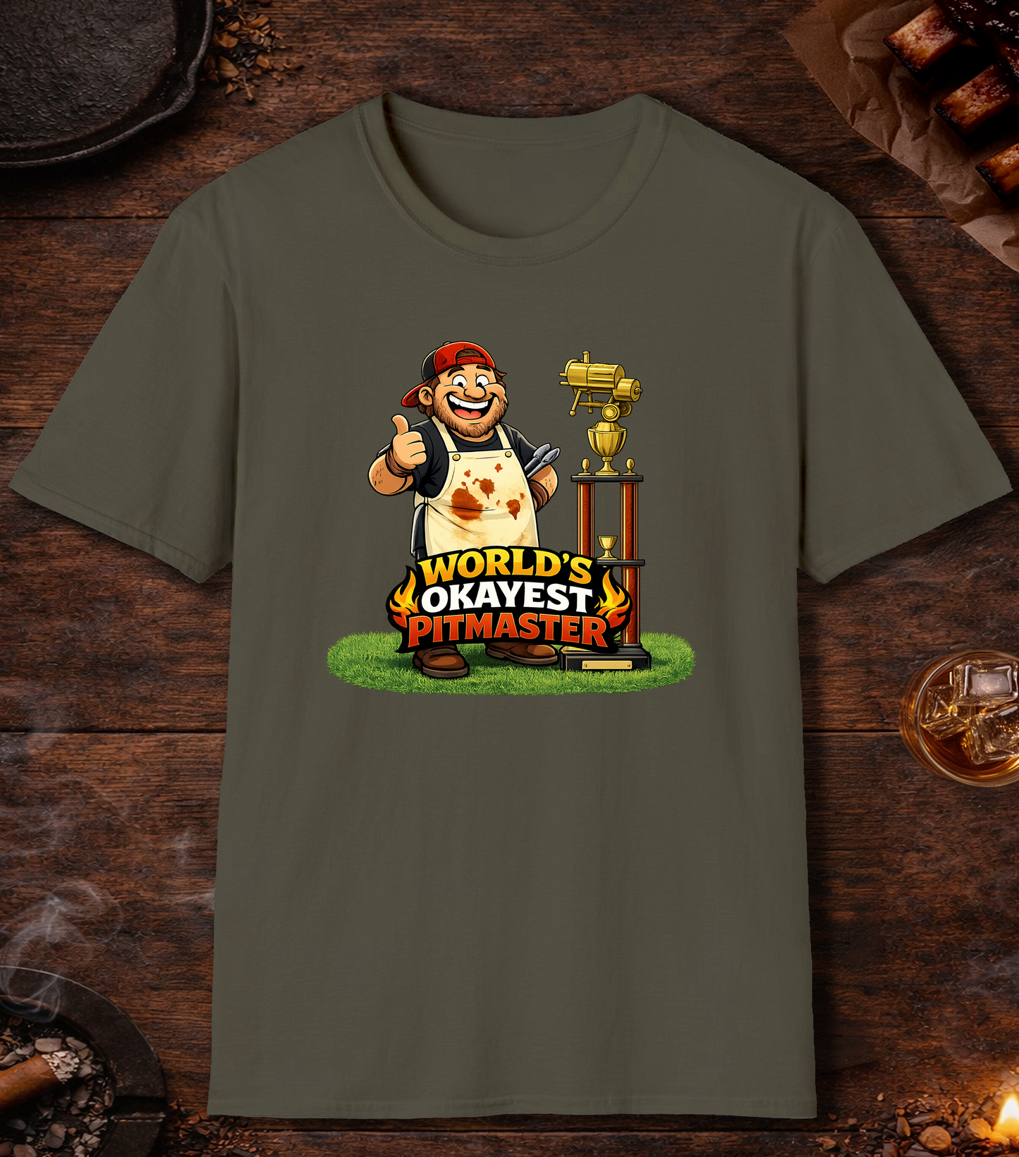 Worlds Okayest Pitmaster T-Shirt - Military Green