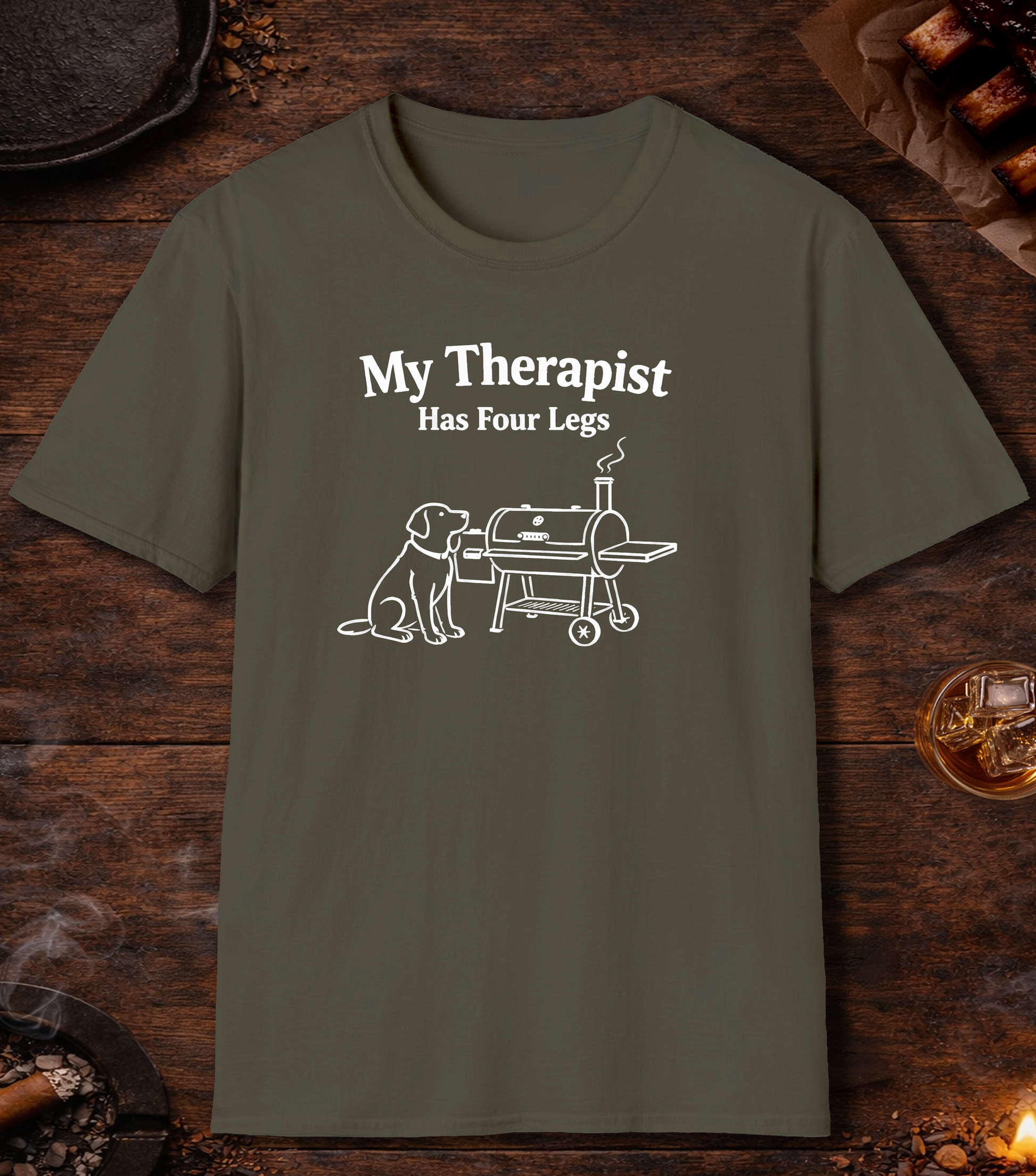 Four Legged Therapist T-Shirt - Military Green