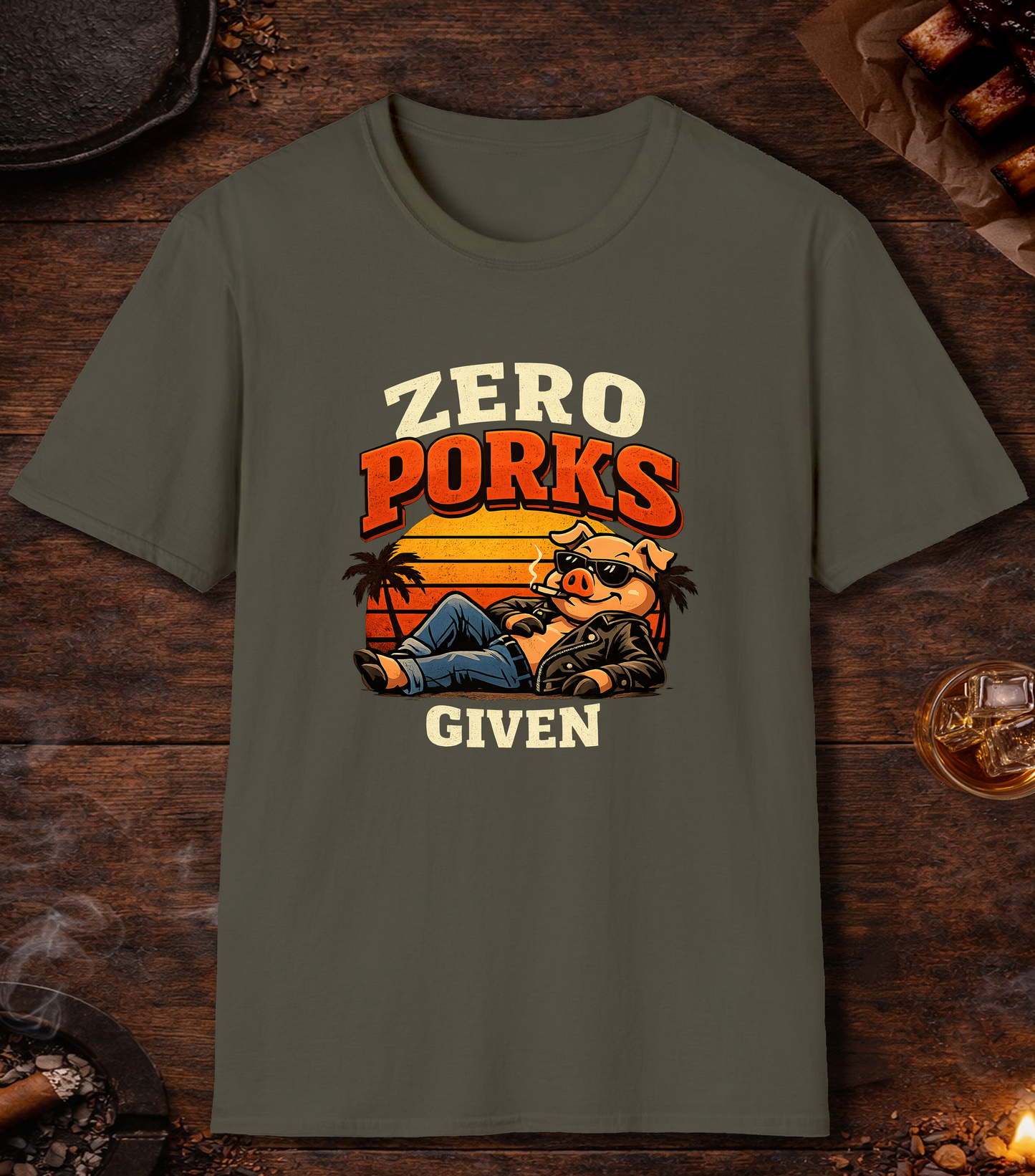 Zero Porks Given T-Shirt - Military Green