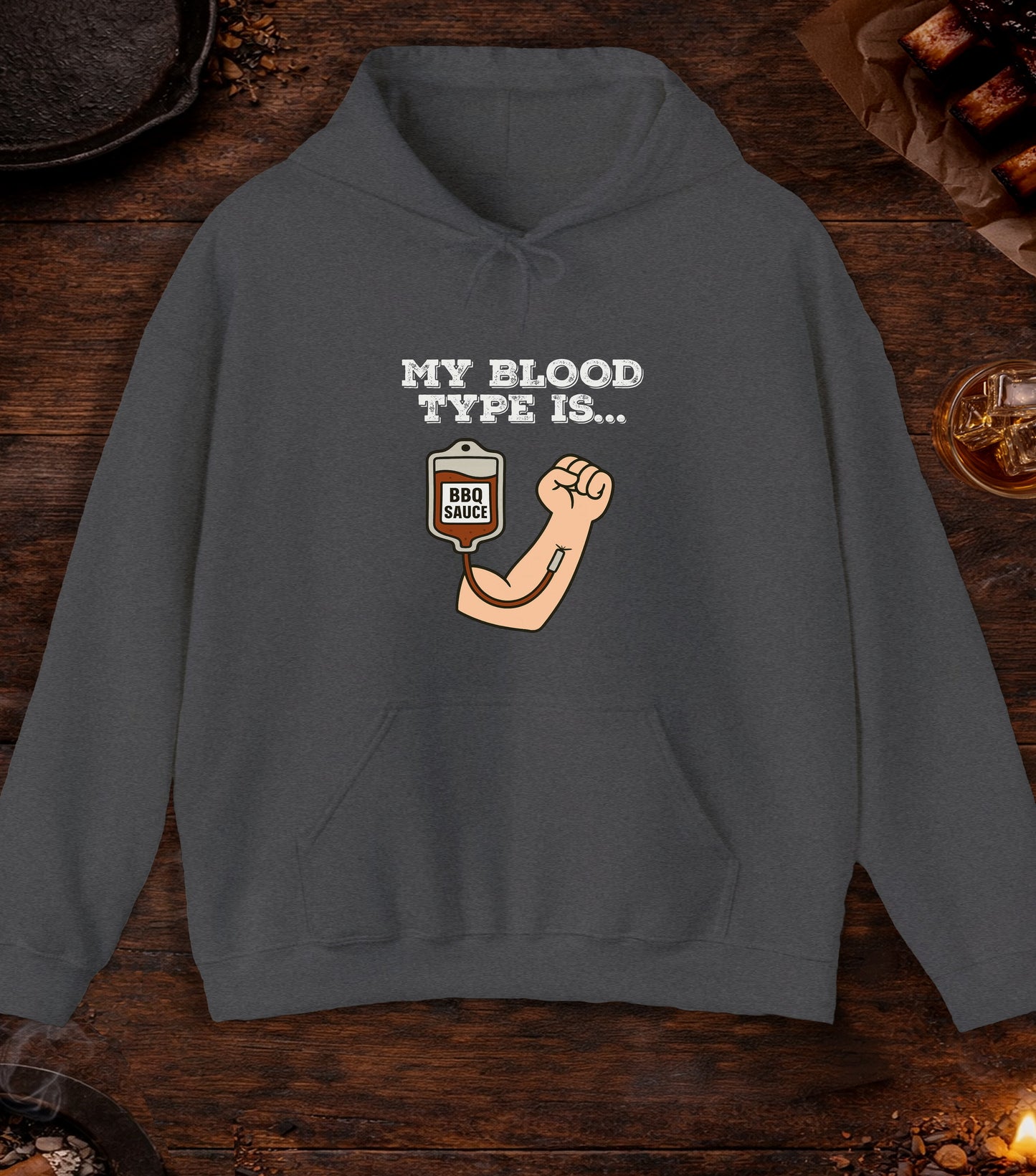 My Blood Type Is BBQ Sauce Hoodie - Dark Heather