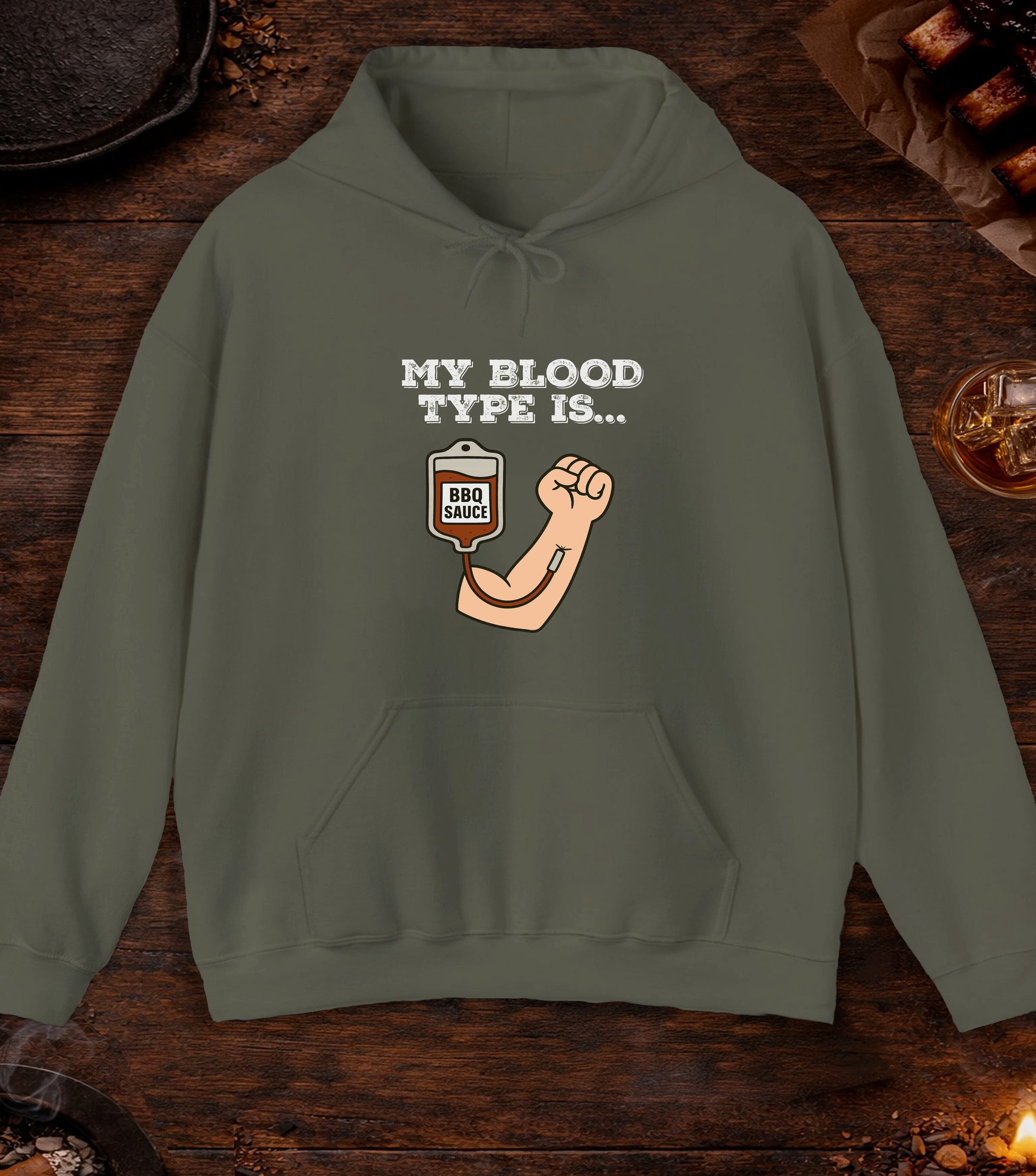 My Blood Type Is BBQ Sauce Hoodie - Military Green