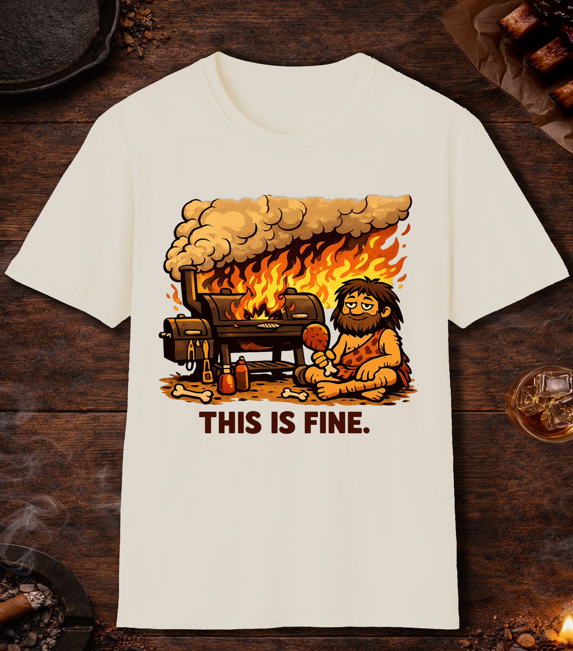 BBQ This Is Fine T-Shirt - Natural