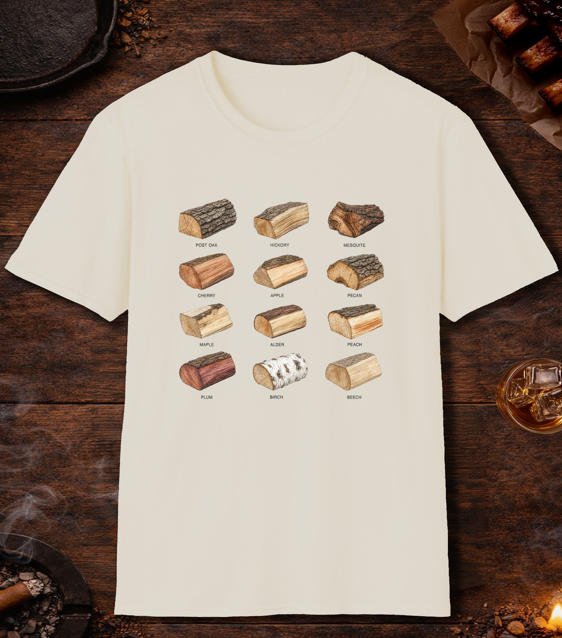 Smoking Wood Black T-Shirt - Natural