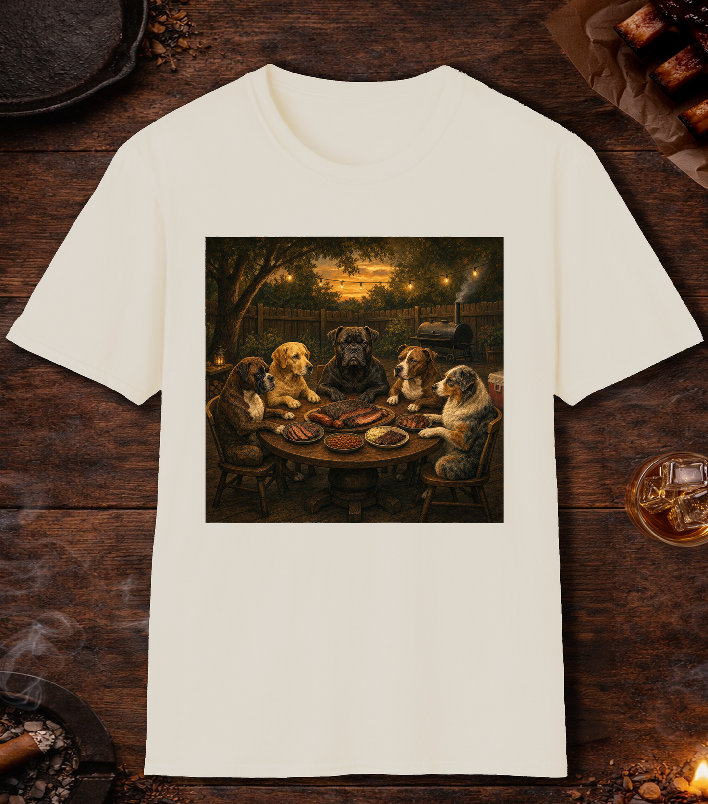 Dogs Eating BBQ T-Shirt - Natural