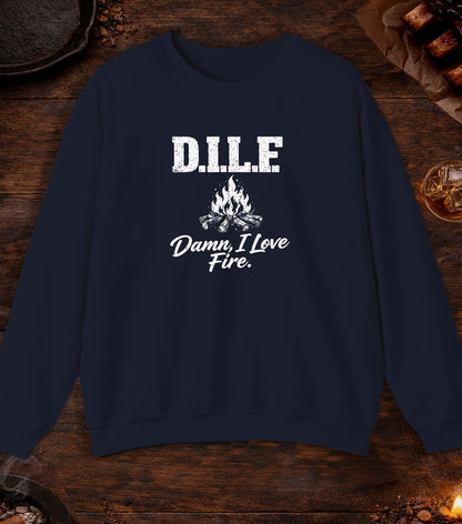 DILF Damn I Love Fire Crewneck - Navy