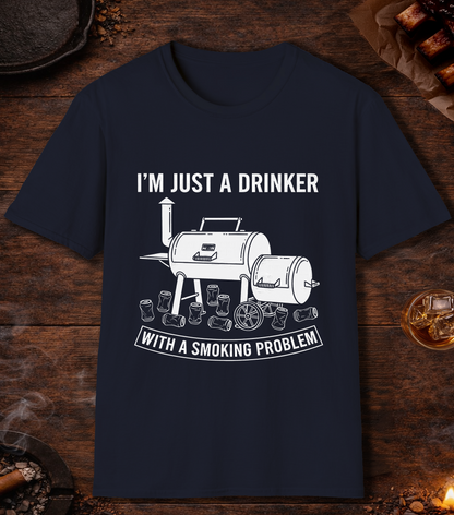 Just A Drinker Smoking Problem T-Shirt - Navy
