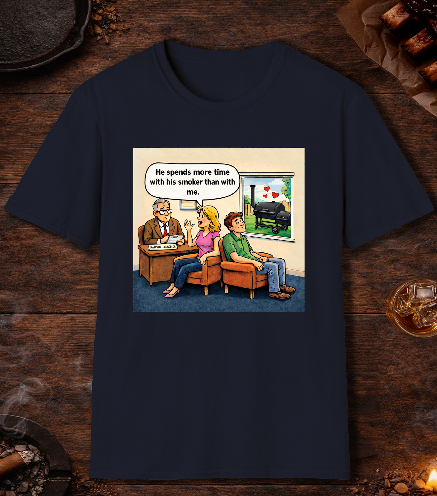 Spends More Time With Smoker Than Me T-Shirt - Navy