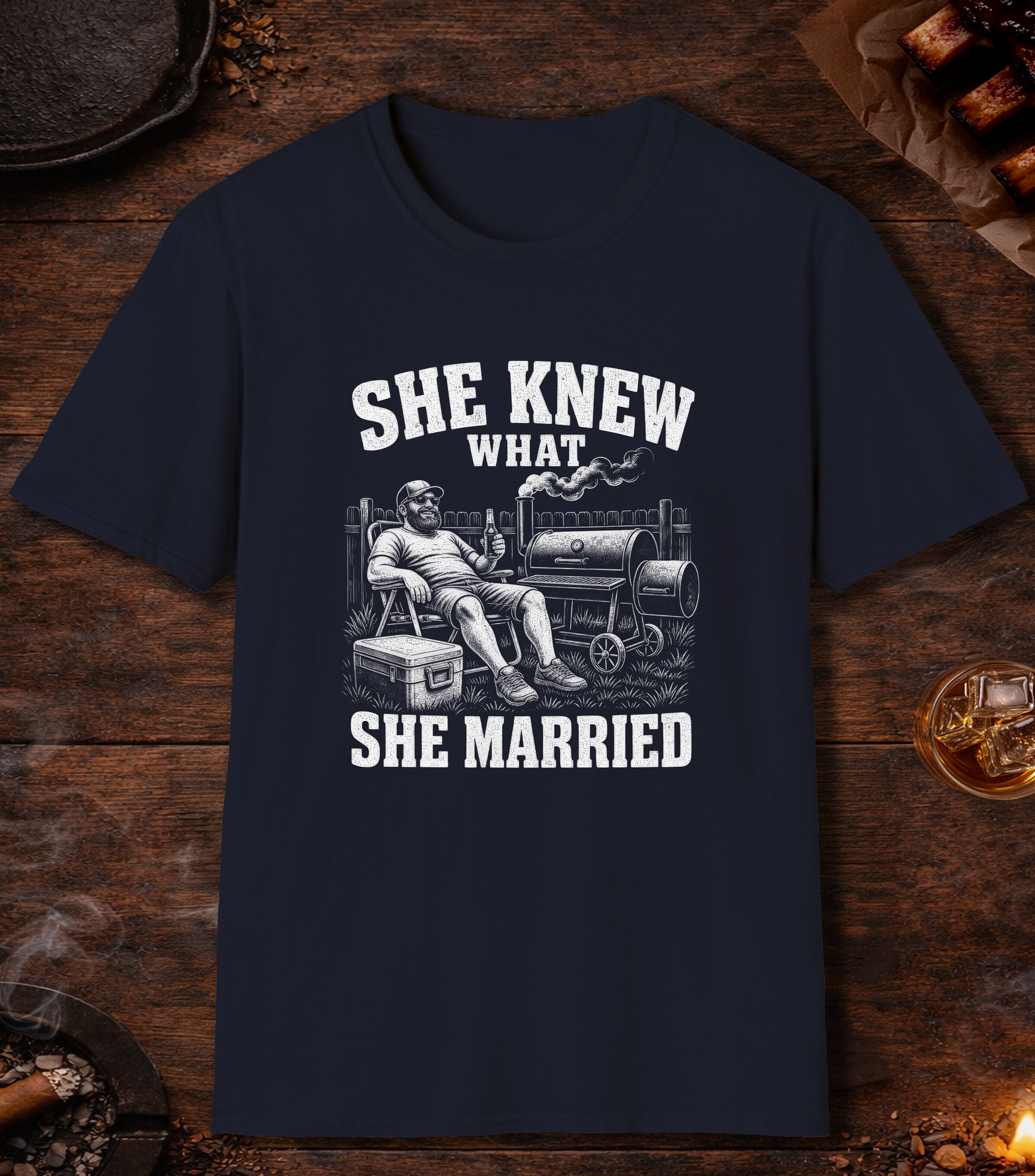 She Knew What She Married T-Shirt - Navy