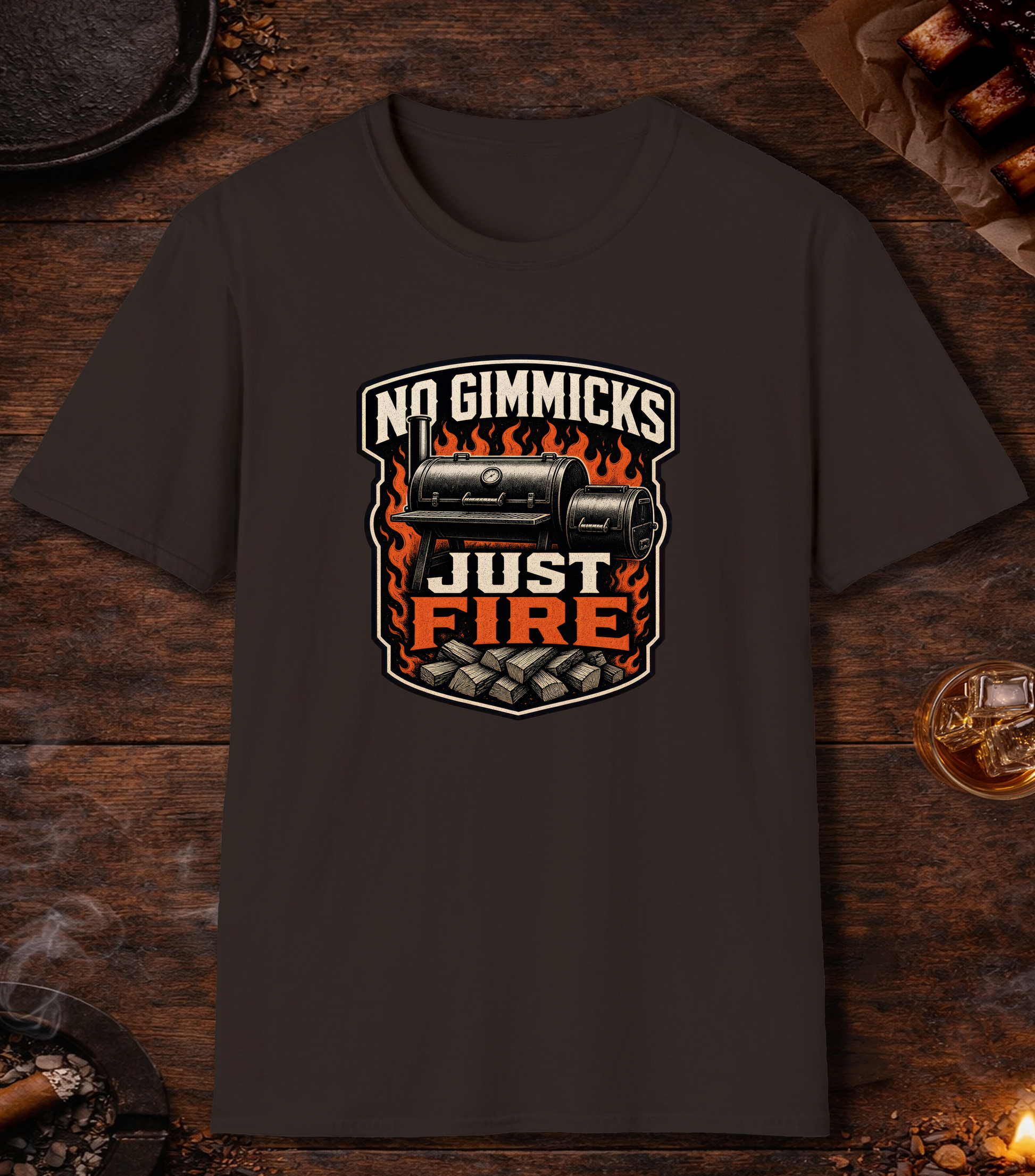 No Gimmicks Just Fire T-Shirt - Dark Chocolate