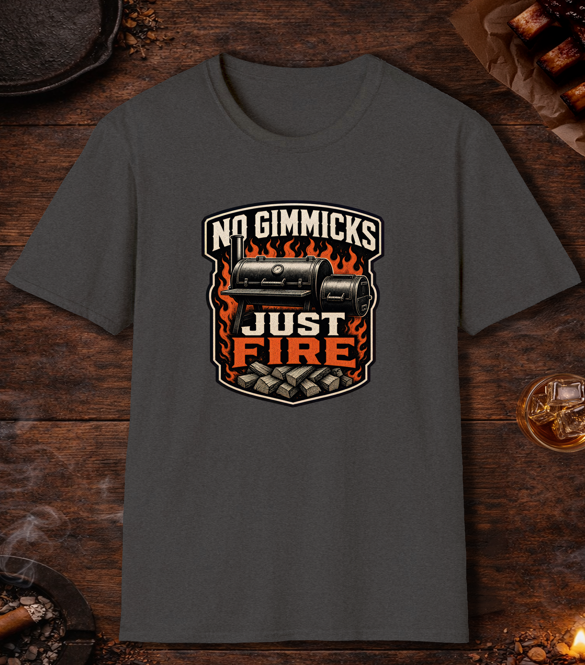 No Gimmicks Just Fire T-Shirt - Dark Heather