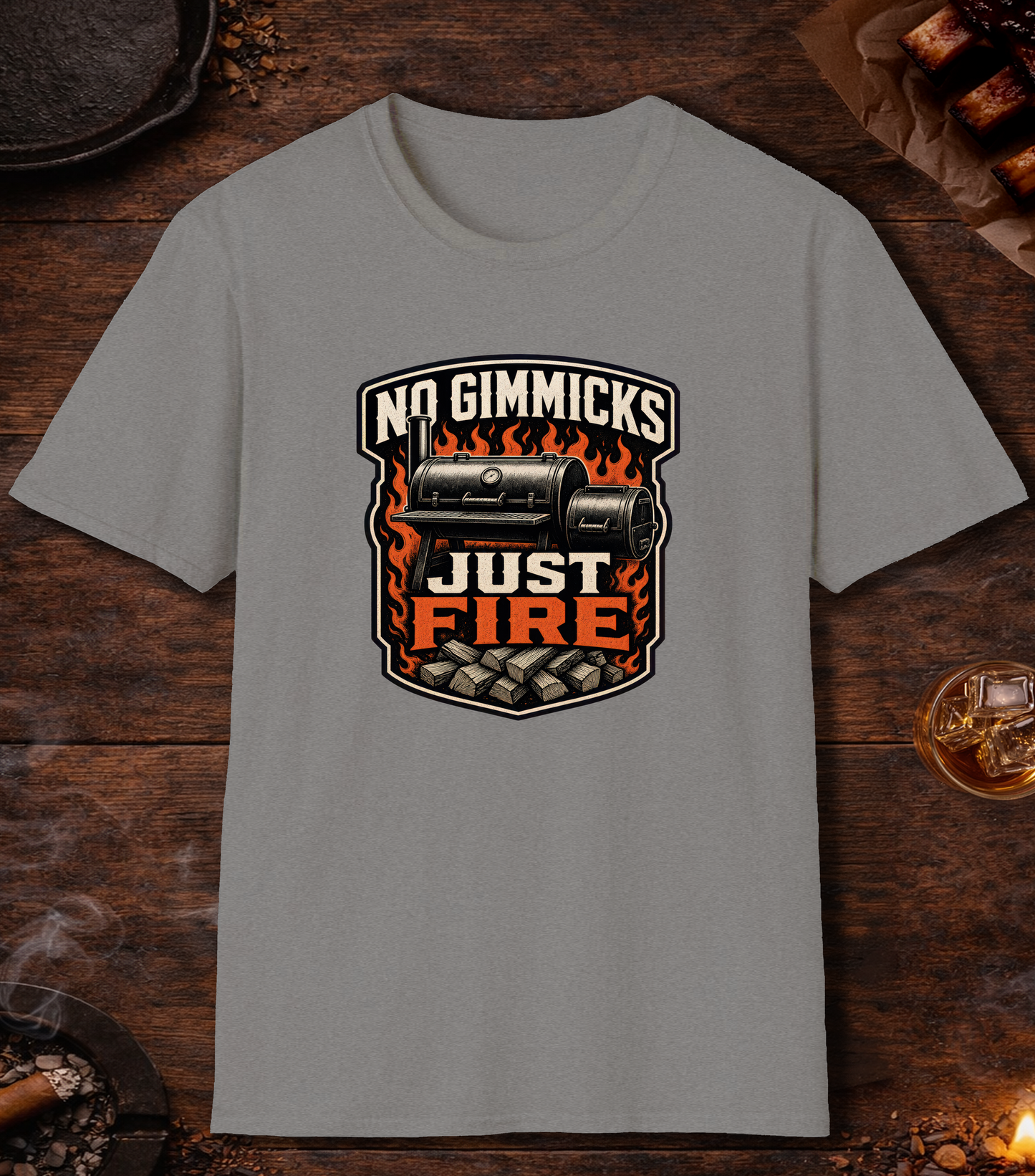 No Gimmicks Just Fire T-Shirt - Sport Grey