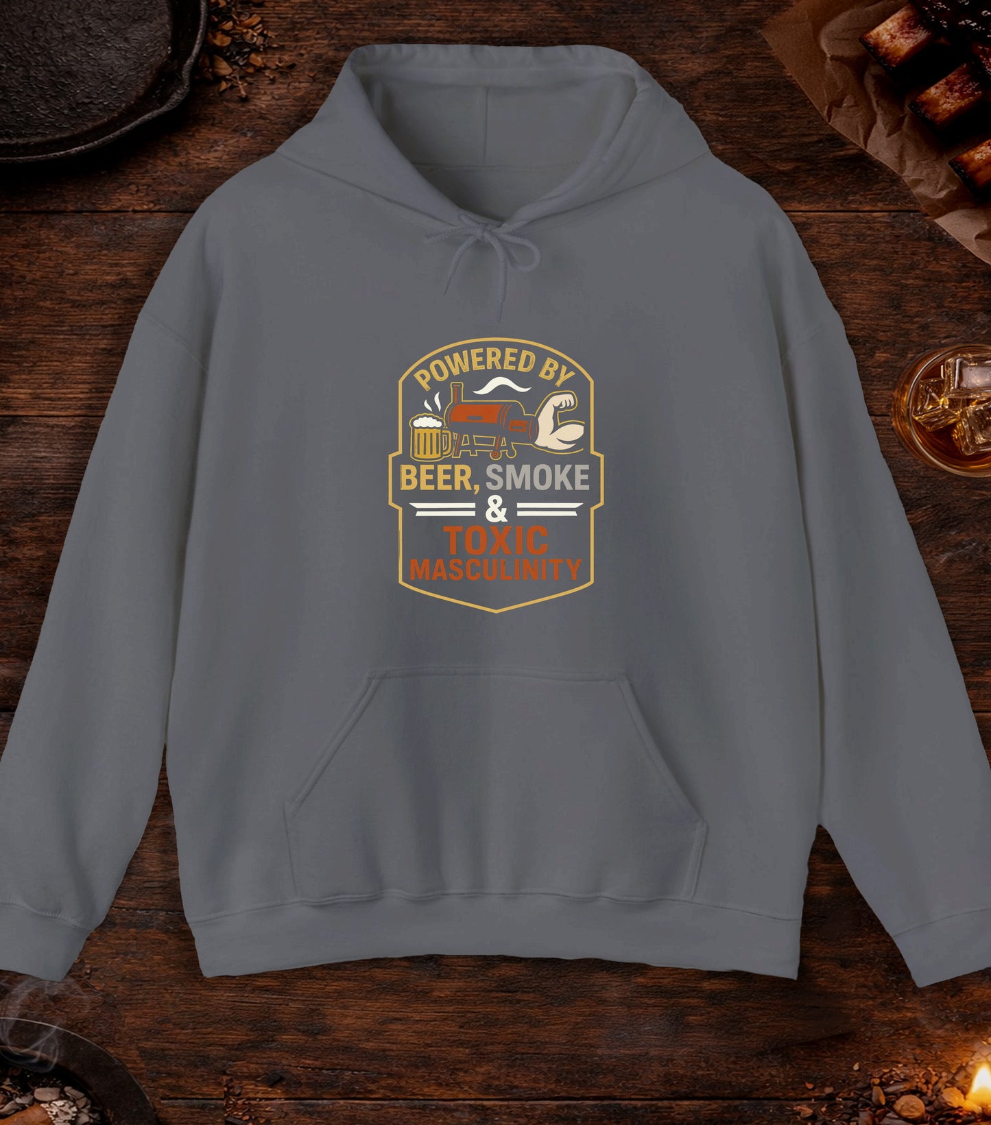 Powered By Beer Smoke And Toxic Masculinity Hoodie - Charcoal