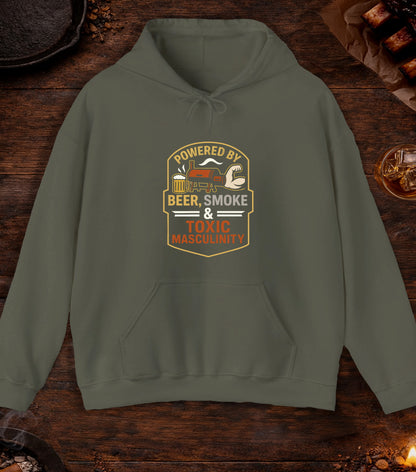 Powered By Beer Smoke And Toxic Masculinity Hoodie - Military Green