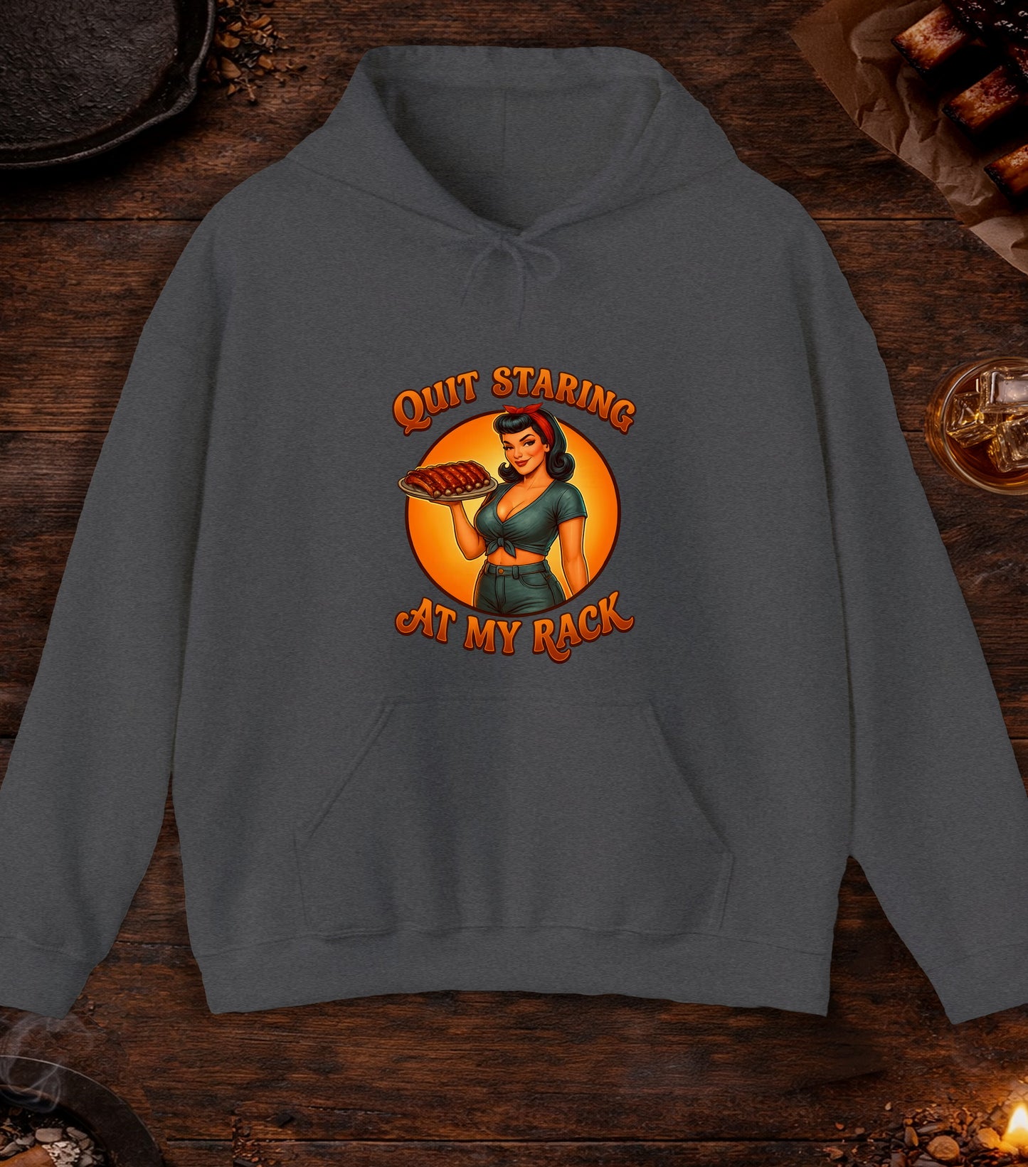 Quit Staring At My Rack Hoodie - Dark Heather