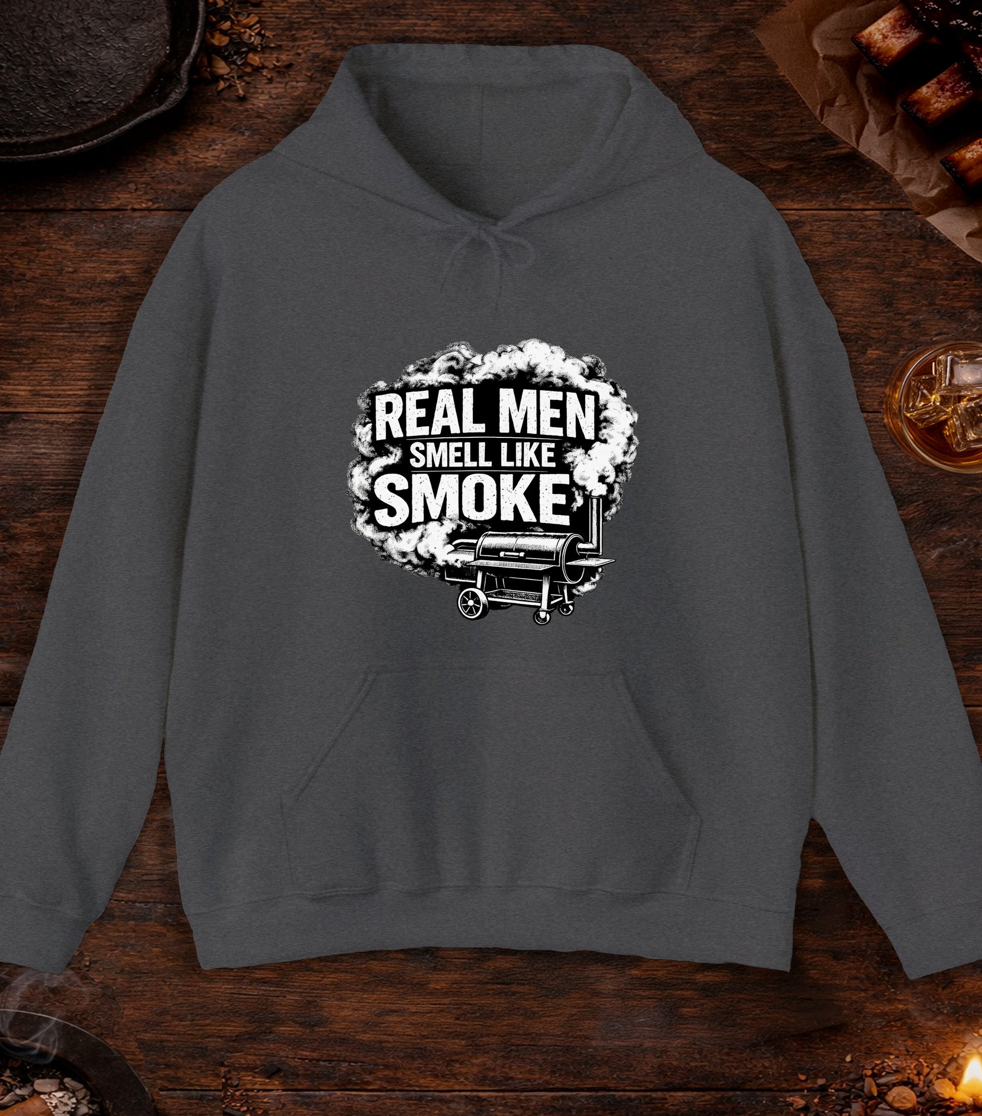 Real Men Smell Like Smoke Hoodie - Dark Heather