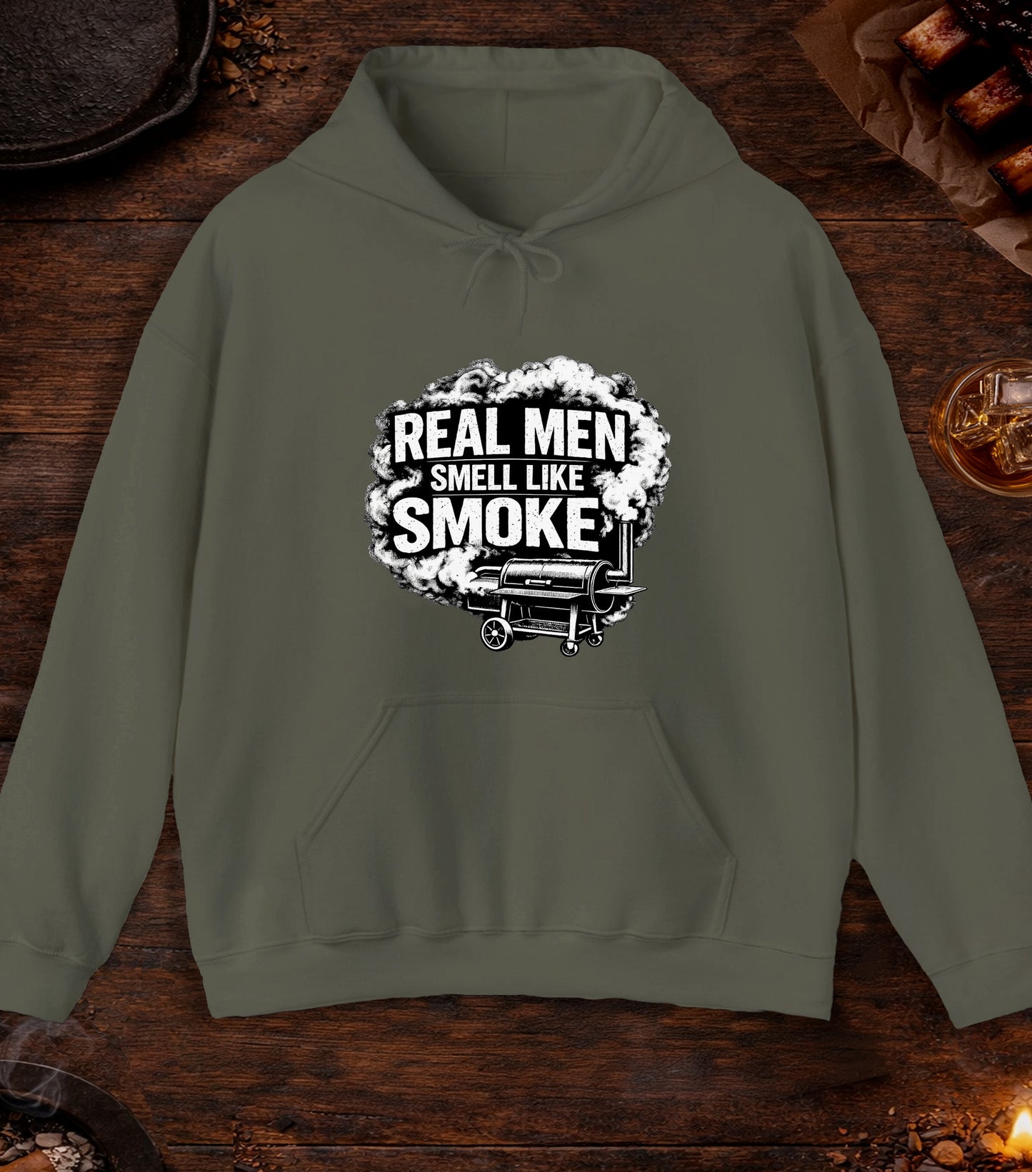 Real Men Smell Like Smoke Hoodie - Military Green