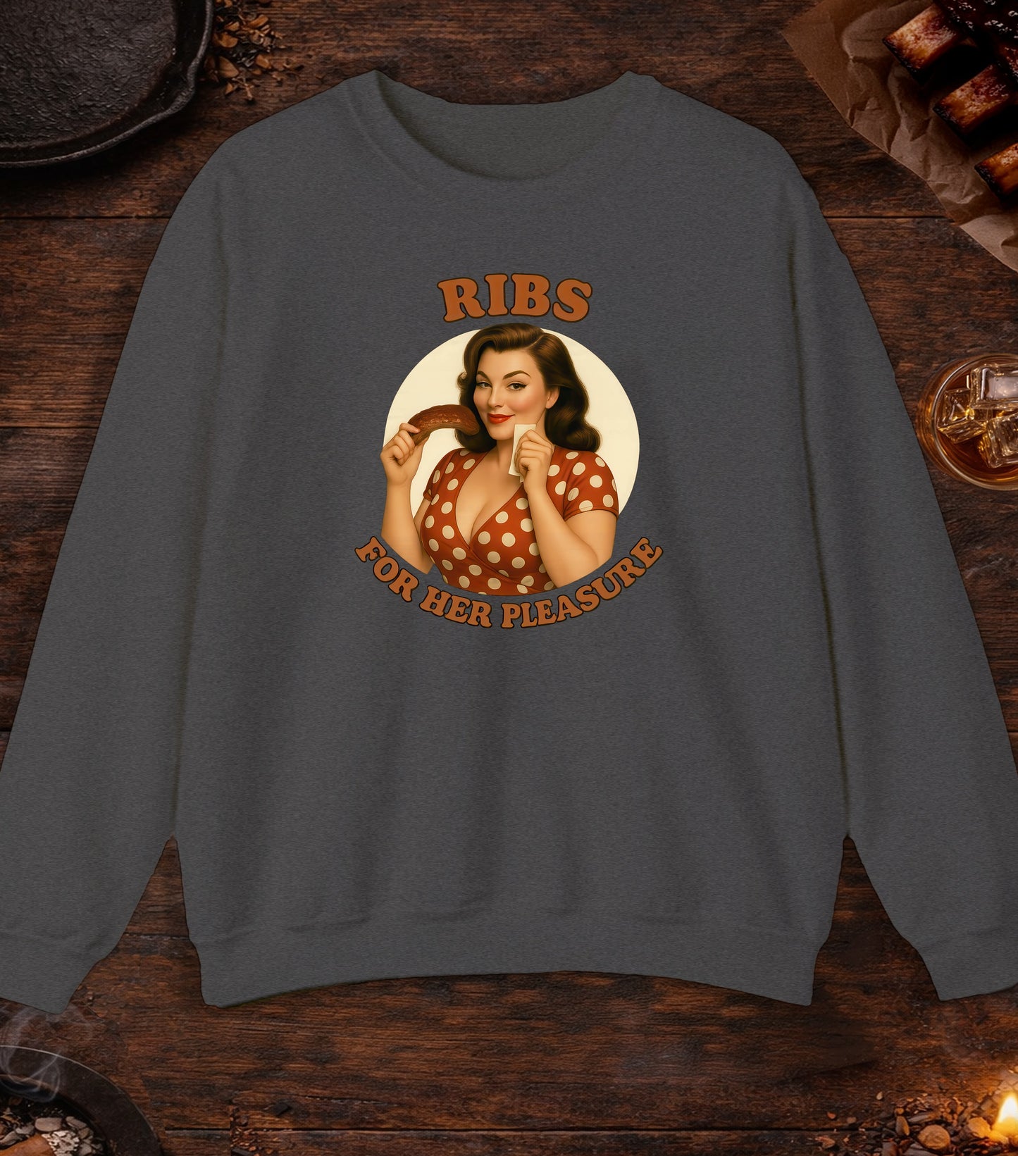 Ribs For Her Pleasure Crewneck - Dark Heather