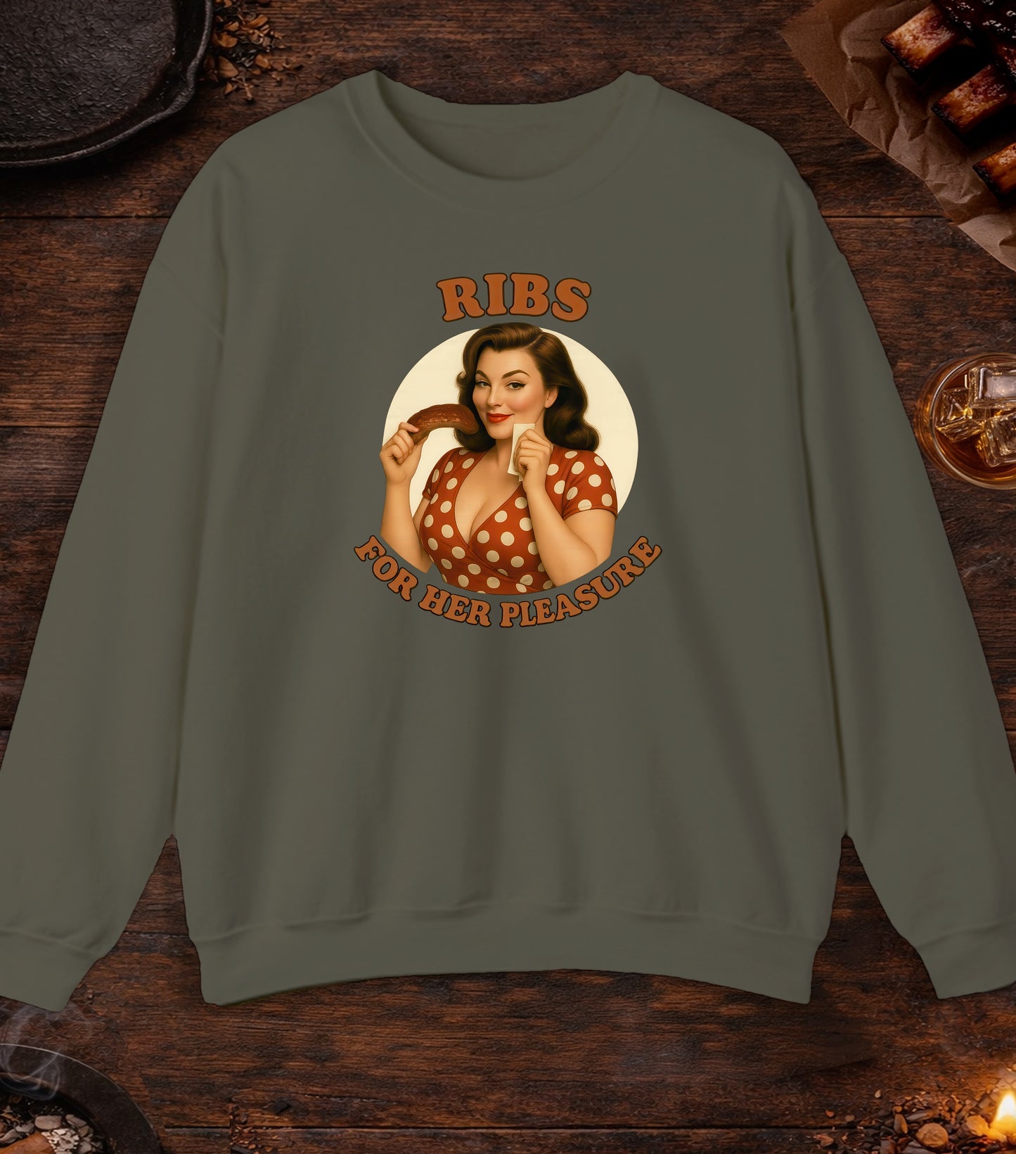 Ribs For Her Pleasure Crewneck - Military Green