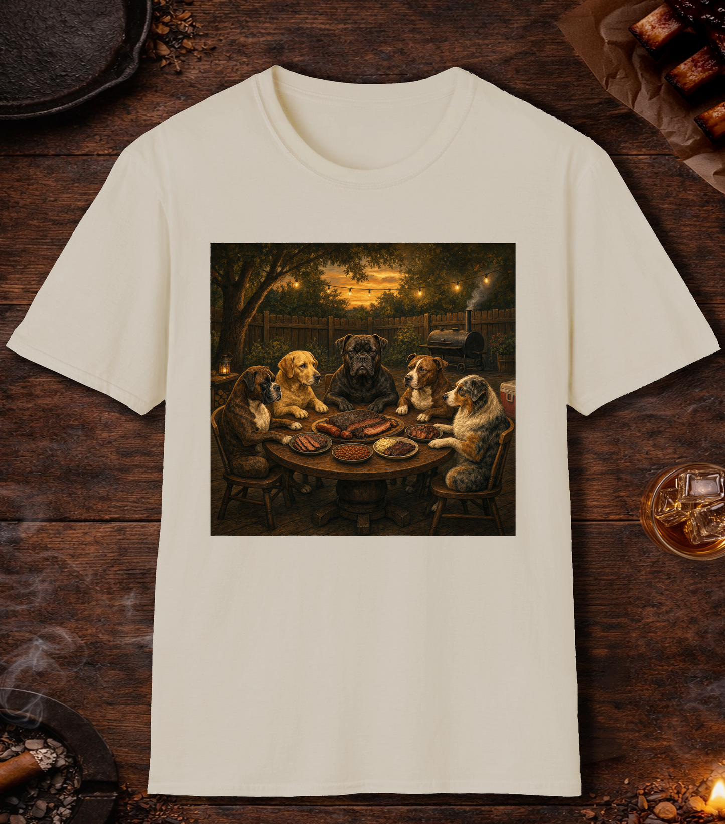 Dogs Eating BBQ T-Shirt - Sand