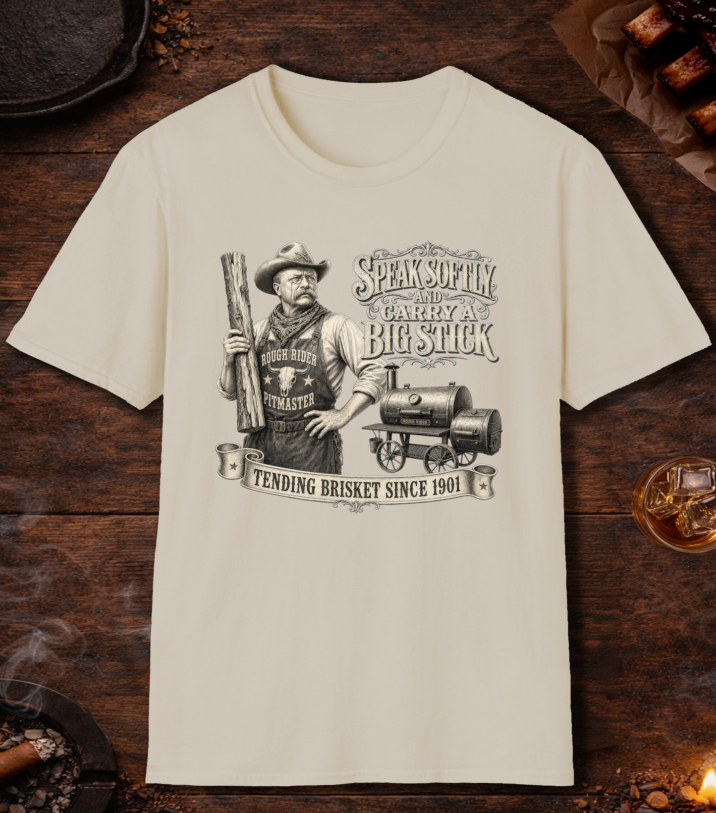 Teddy Roosevelt Pitmaster T-Shirt - Sand