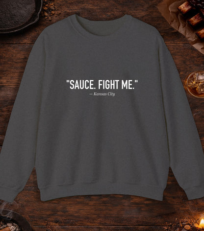 Sauce Fight Me Quote Crewneck - Dark Heather