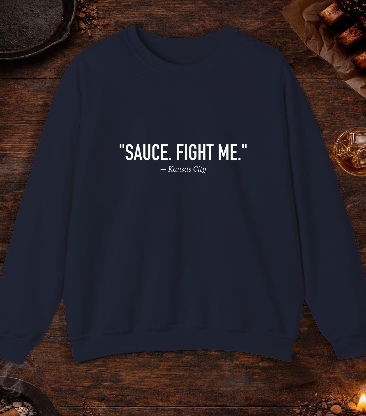 Sauce Fight Me Quote Crewneck - Navy