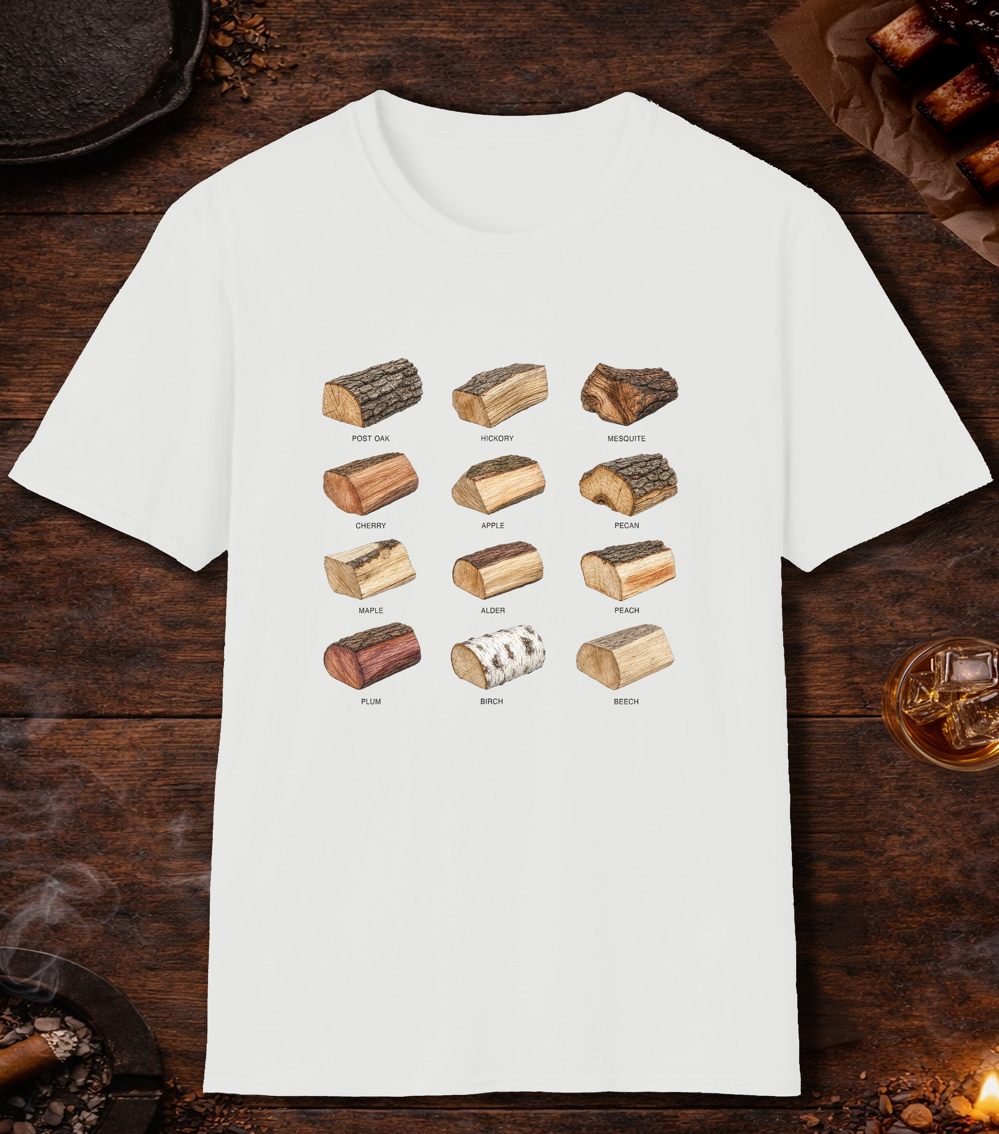 Smoking Wood Black T-Shirt - White