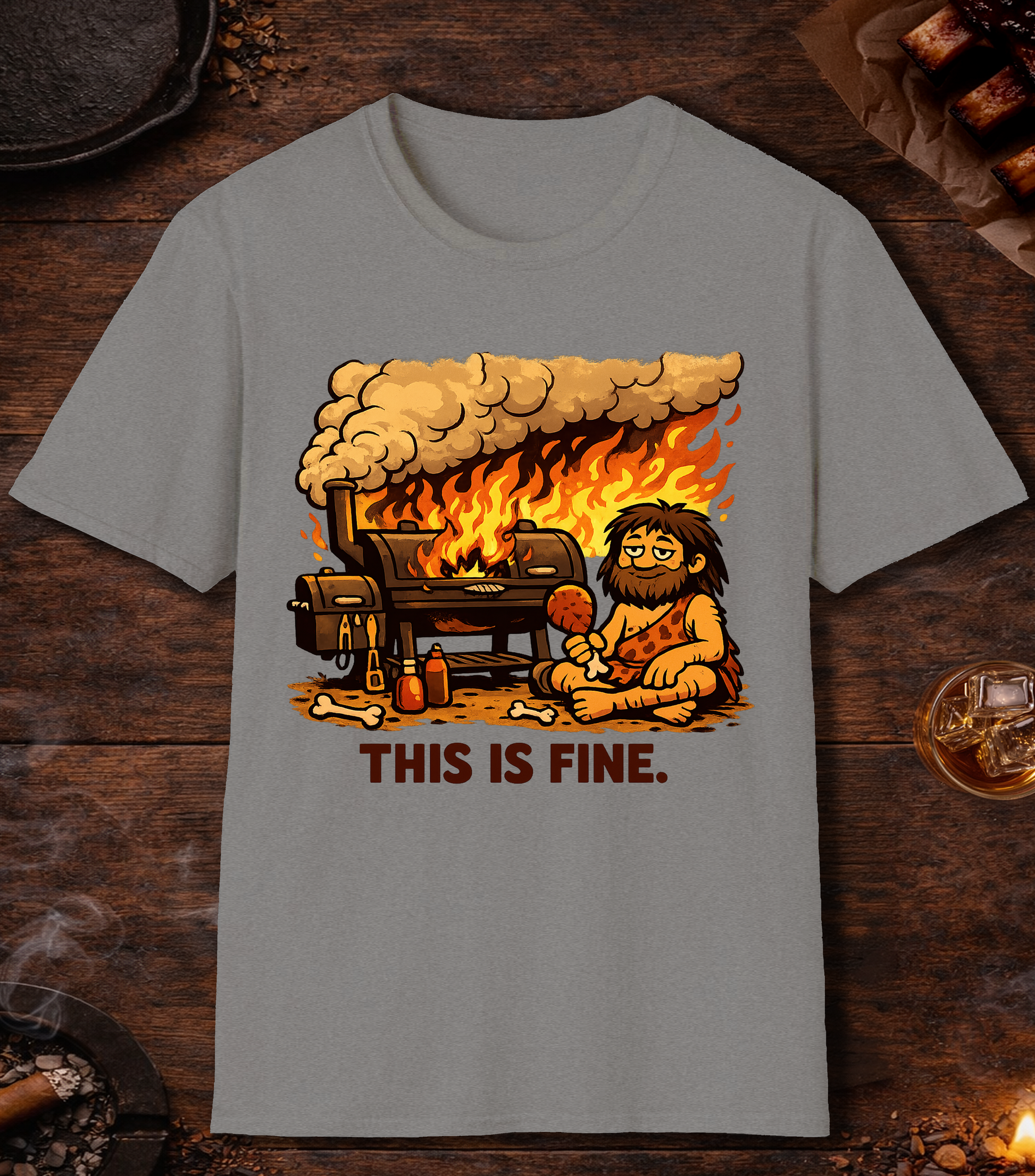 BBQ This Is Fine T-Shirt - Sport Grey