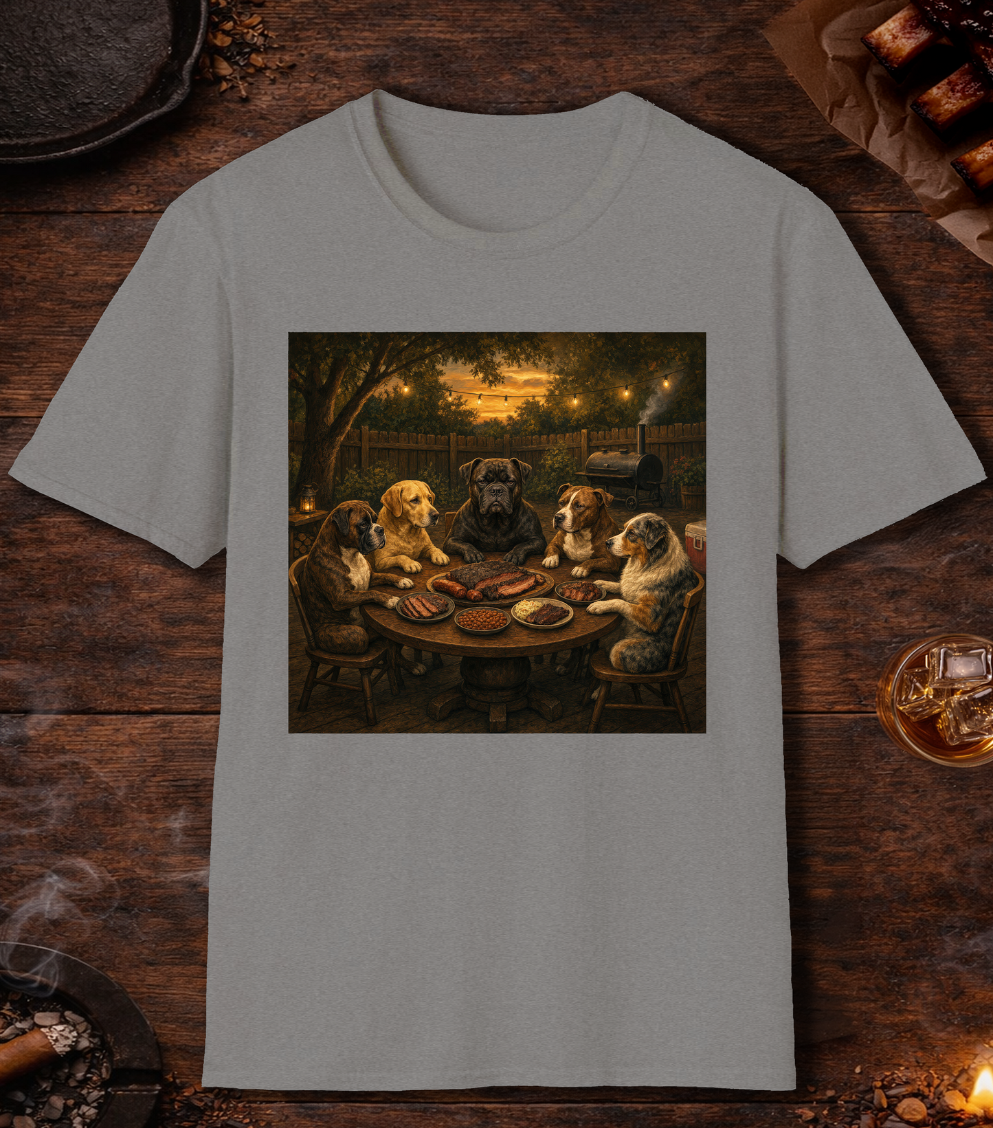 Dogs Eating BBQ T-Shirt - Sport Grey