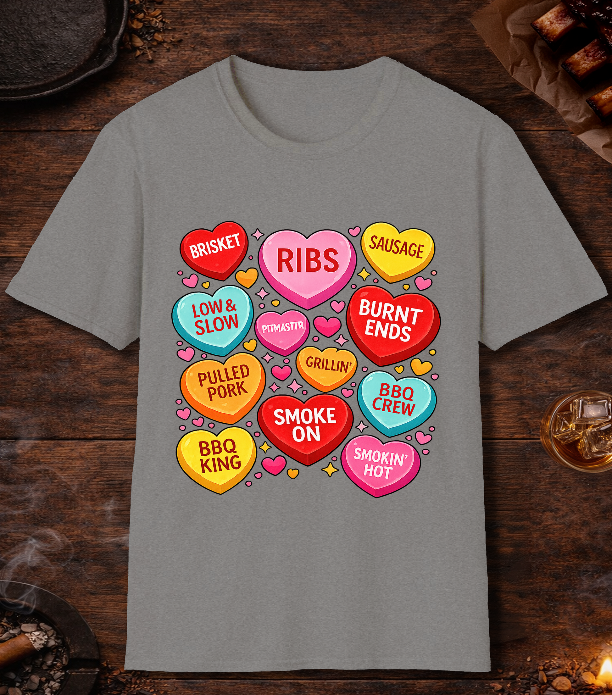 Valentines Day BBQ Hearts T-Shirt - Sport Grey