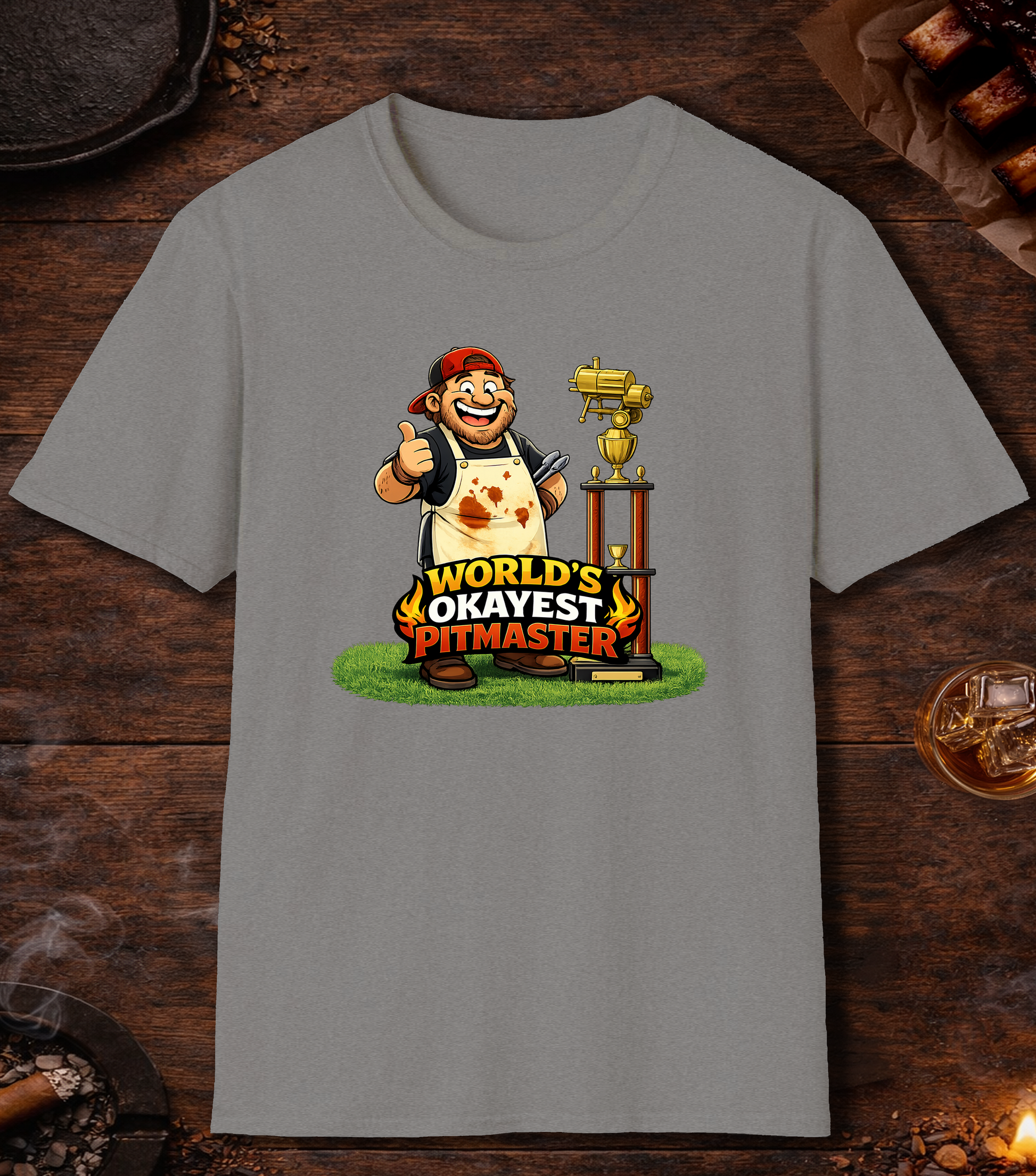 Worlds Okayest Pitmaster T-Shirt - Sport Grey