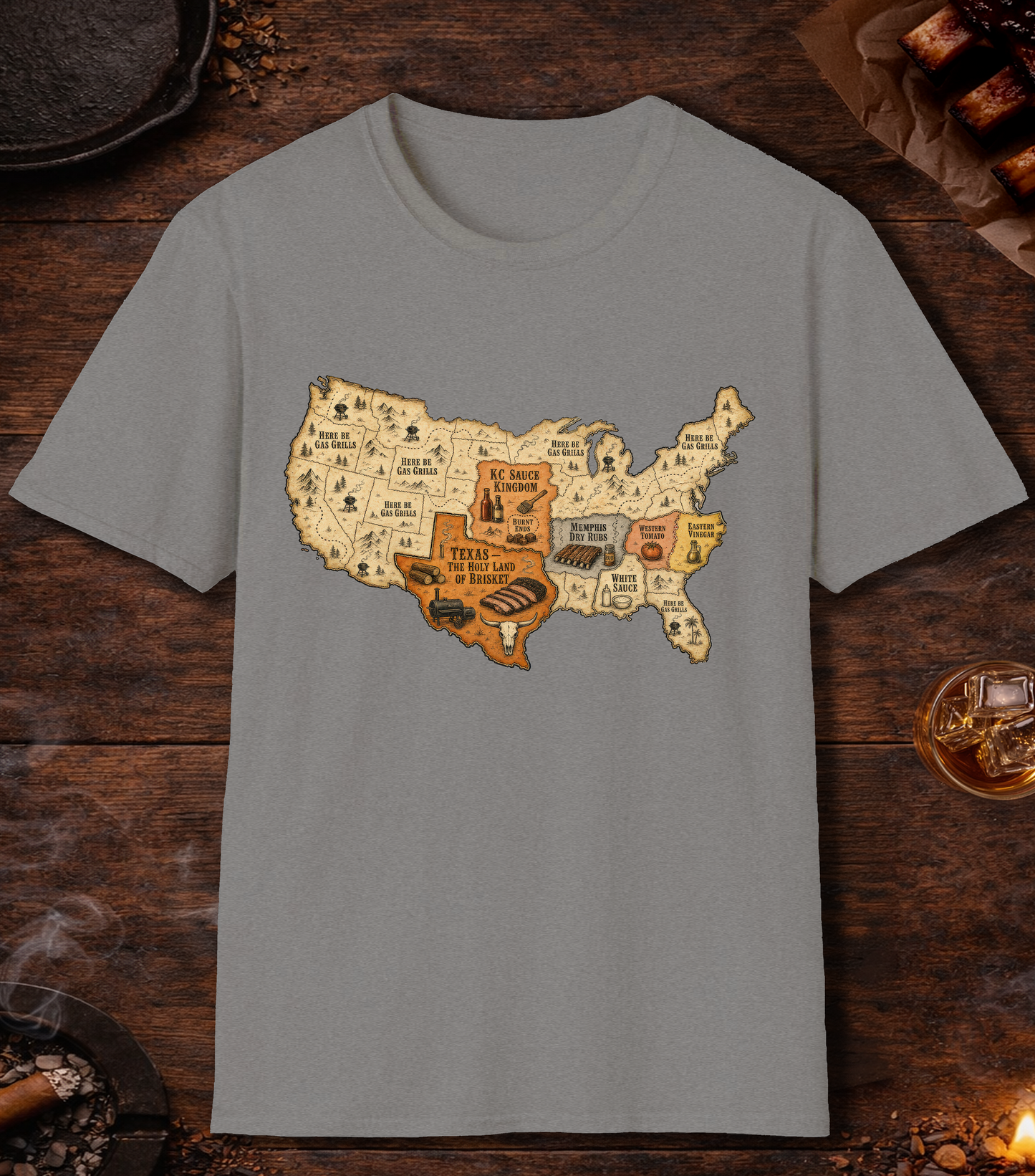 Map of BBQ T-Shirt - Sport Grey
