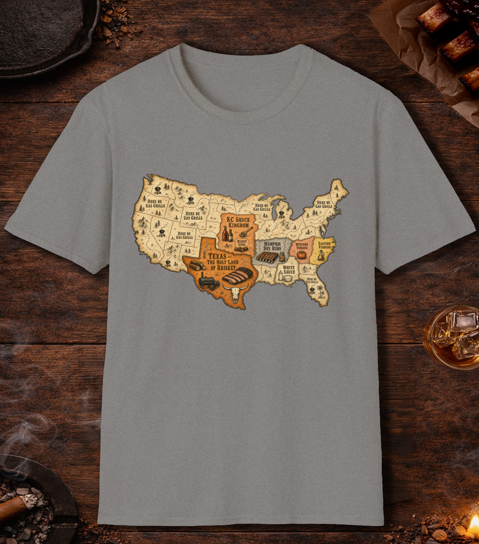 Map of BBQ T-Shirt - Sport Grey