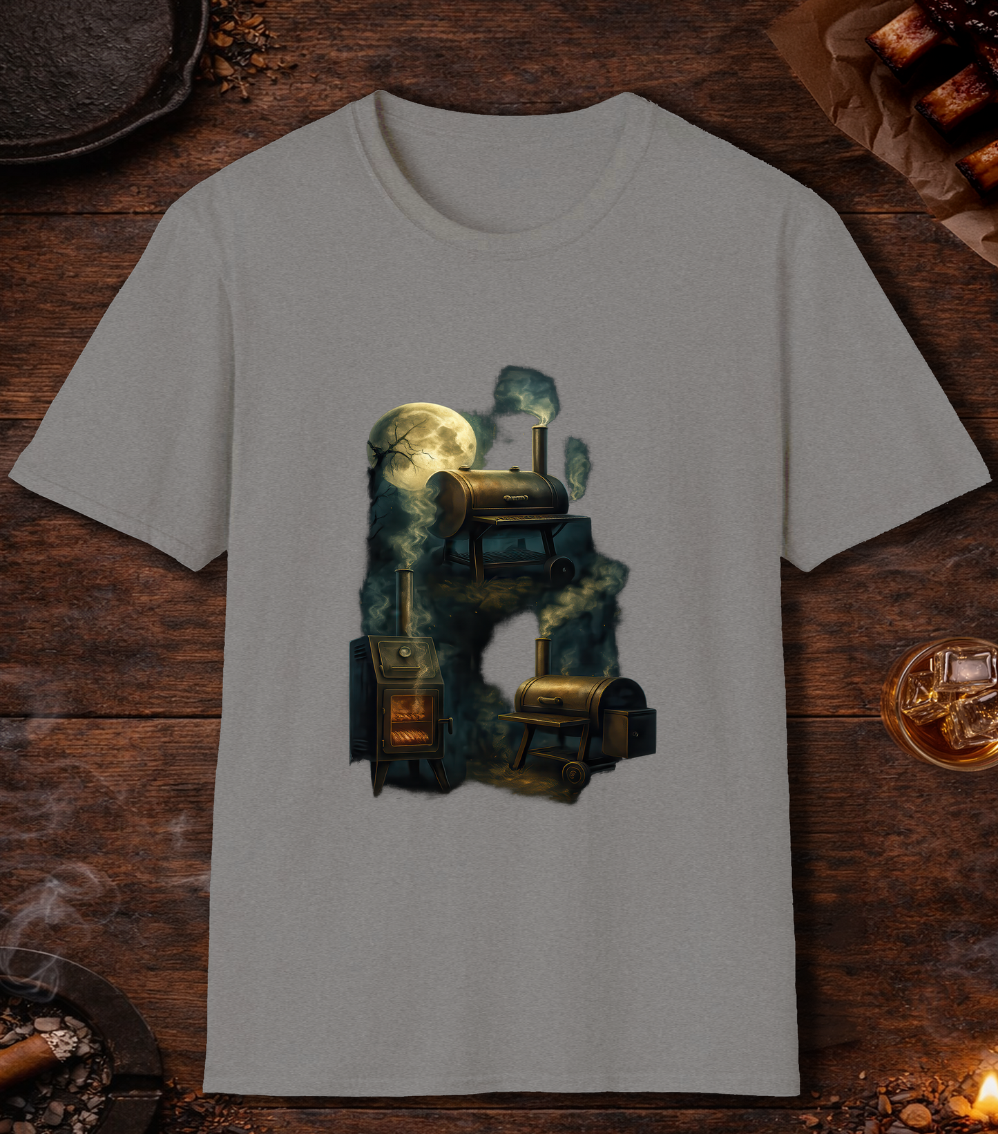 Three Smoker Moon T-Shirt - Sport Grey