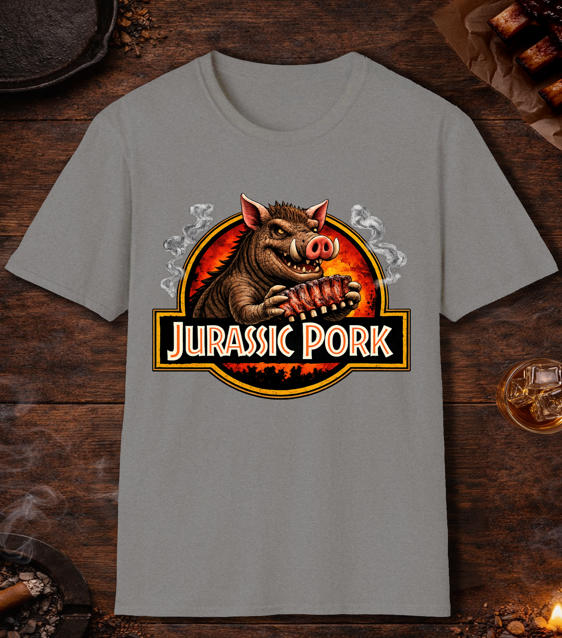 Jurassic Pork Parody T-Shirt - Sport Grey
